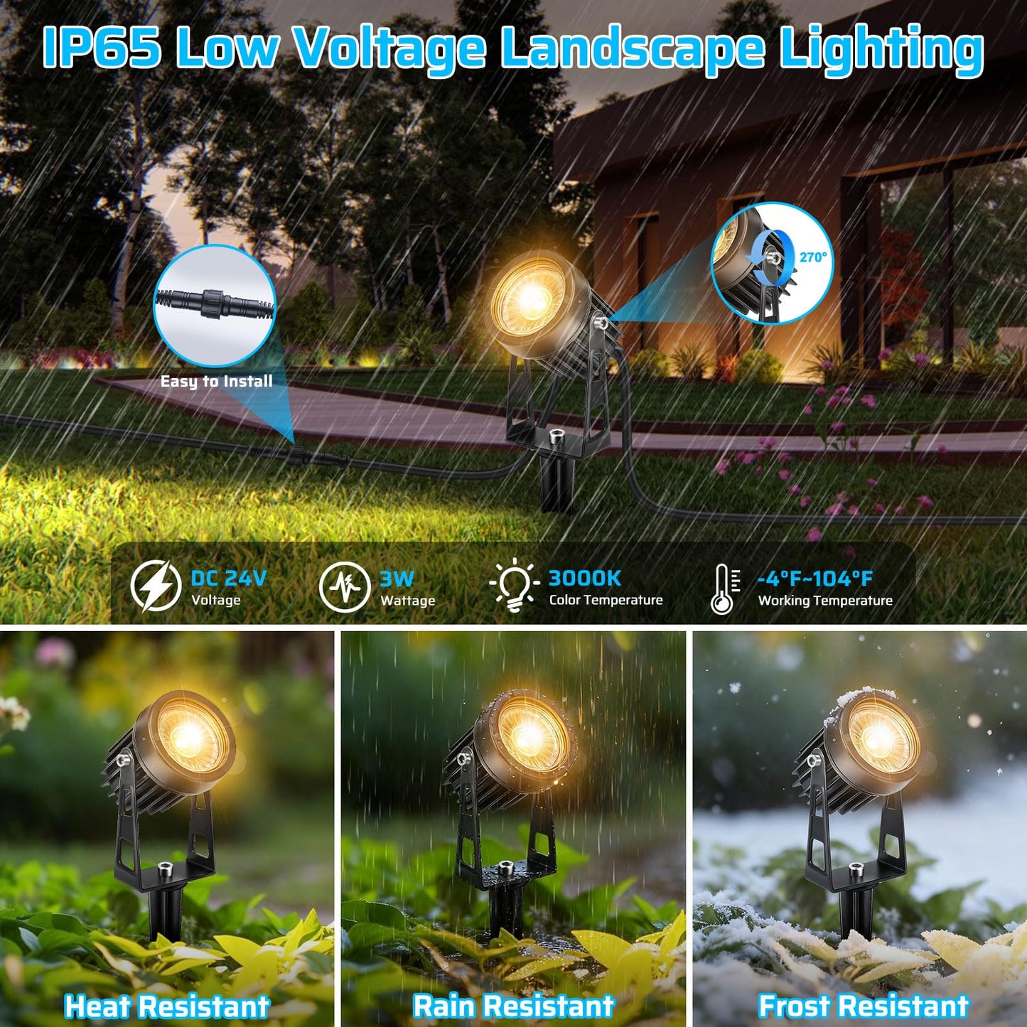 Lightingwill Low Voltage Landscape Lights With Smart Transformer  8 Pack 12V Outdoor Spotlights With Timer & Dimmable Function  Waterproof Yard Pathway Garden Lighting Kit