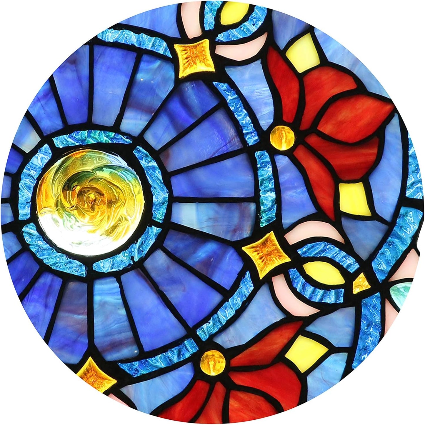 Victorian Style 12" Stained Glass Window Hangings Panel,Decorative Window Hanging Suncatcher, Blue and Red