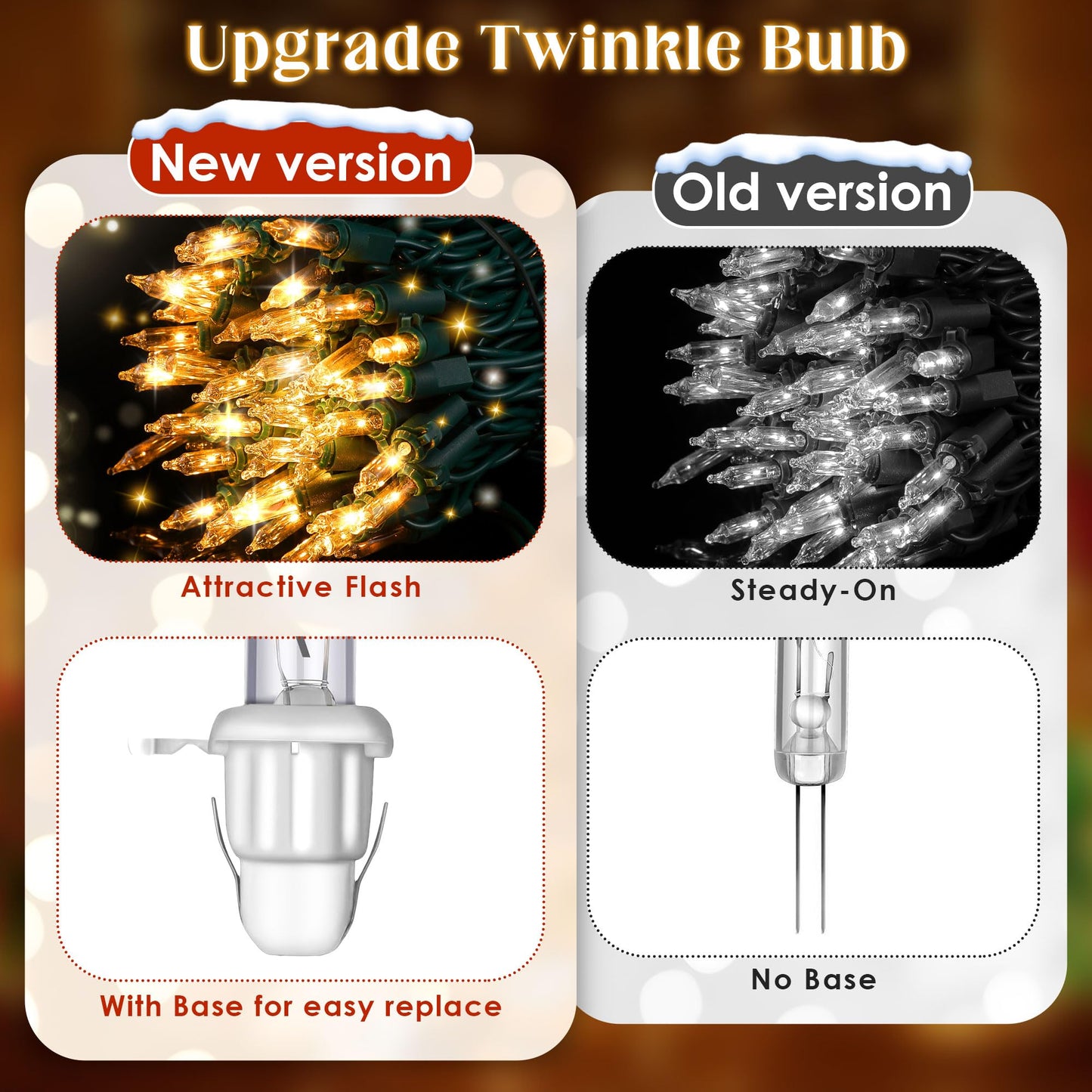 Electricwise 50 Pcs Twinkle Christmas Tree Light Replacement Bulbs  2.5 Volt Incandescent Christmas Tree String Bulbs With Base For Indoor Outdoor Xmas Decor (White Light White Base)