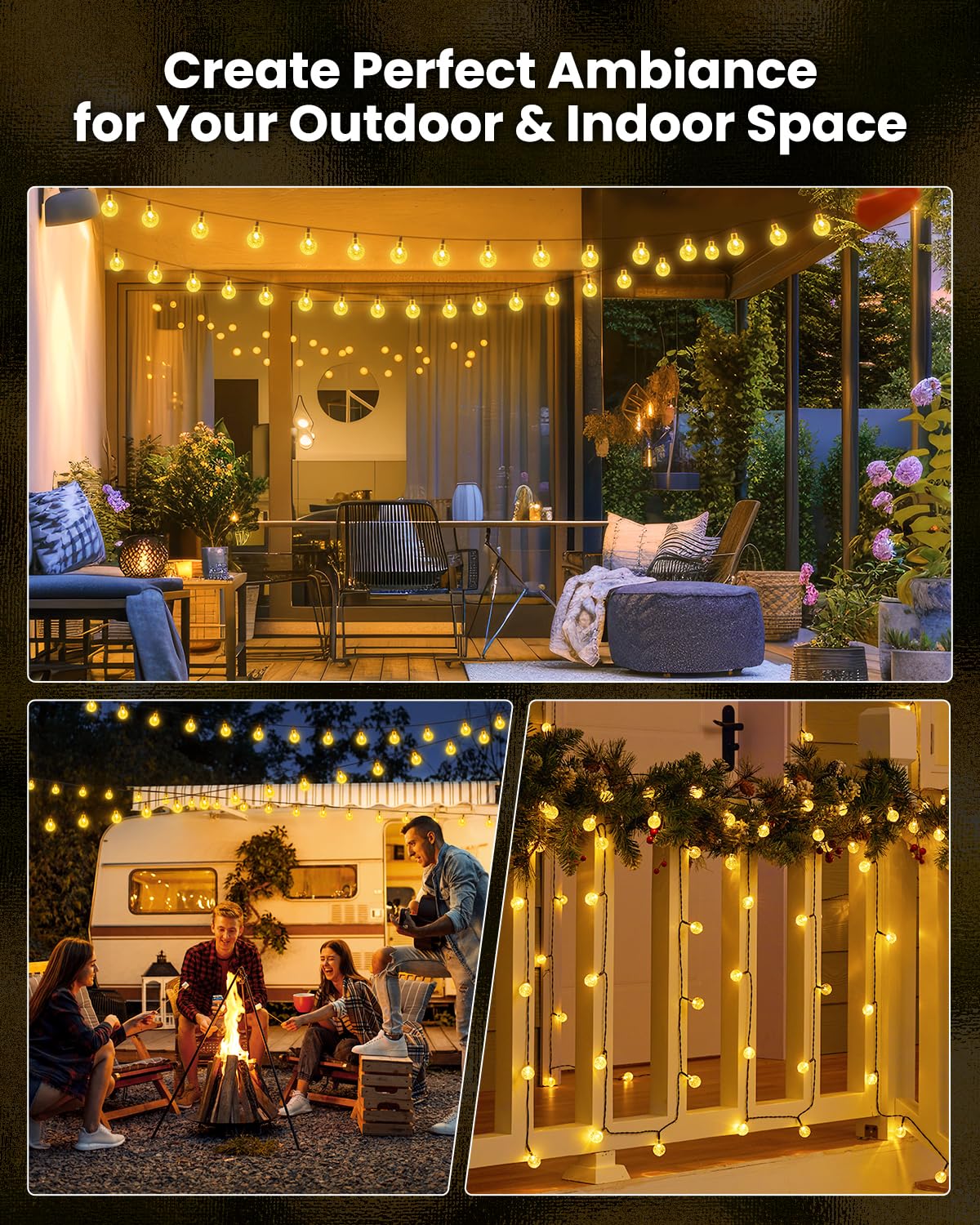 Brightown Solar String Lights Outdoor 60 Led 36Ft Waterproof Crystal Globe Warm White - 8 Lighting Modes For Garden, Yard, Party Decor