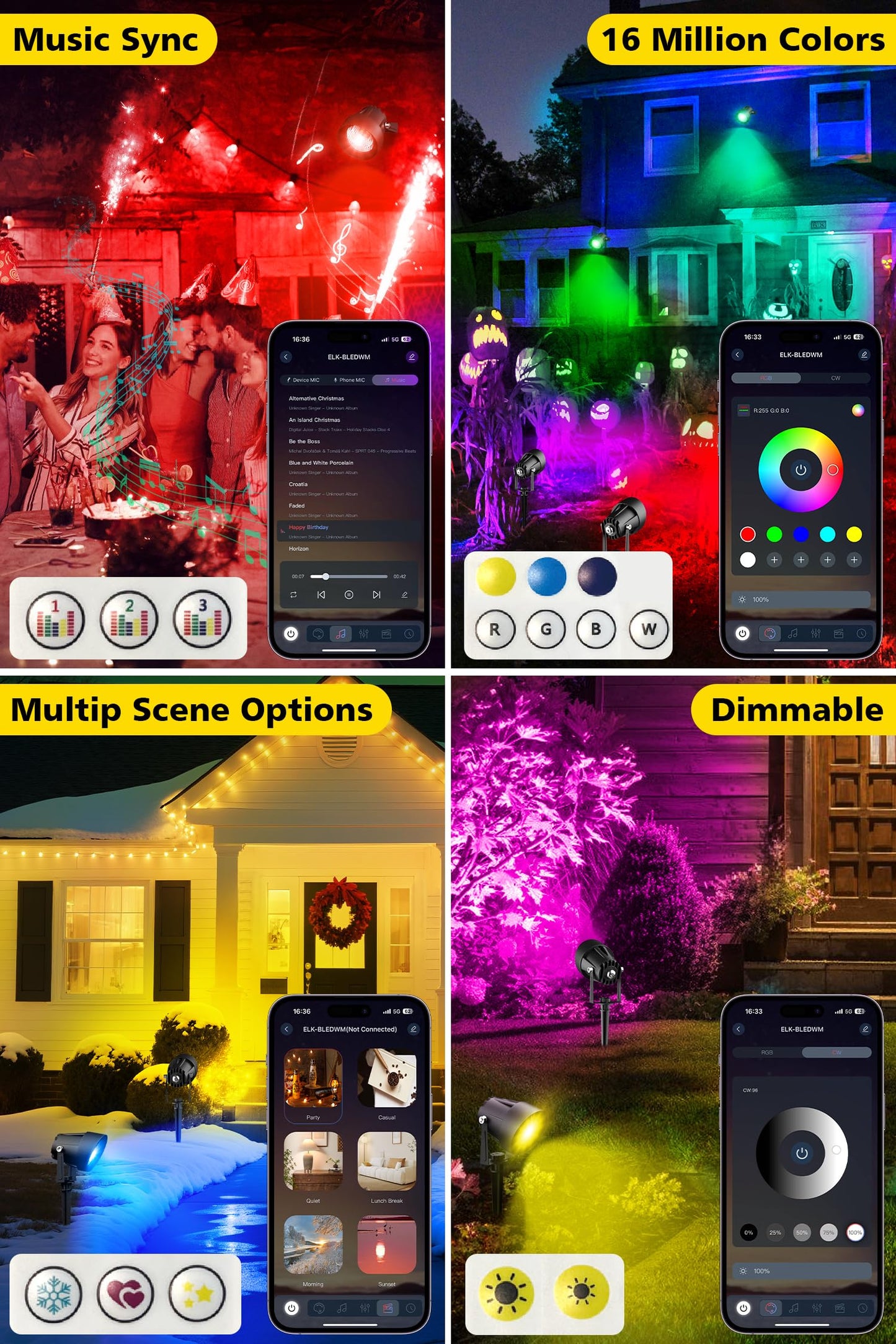 T-Sun Smart Color Changing Landscape Lights  Rgbw Christmas Spotlights Outdoor With App & Remote  Music Sync  16M Colors  Timer  Dimmable Waterproof Spot Light For Yard Garden Tree  Set Of 2