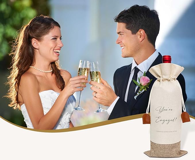 Wedding Wine Bag, Engagement Gifts for Couples, Cotton Linen Wine Gift Bag With Drawstring, Wine Champagne Bottle Gift Bag, Wedding Gift for Women Besties Friends, Bachelorette Party Favor-8