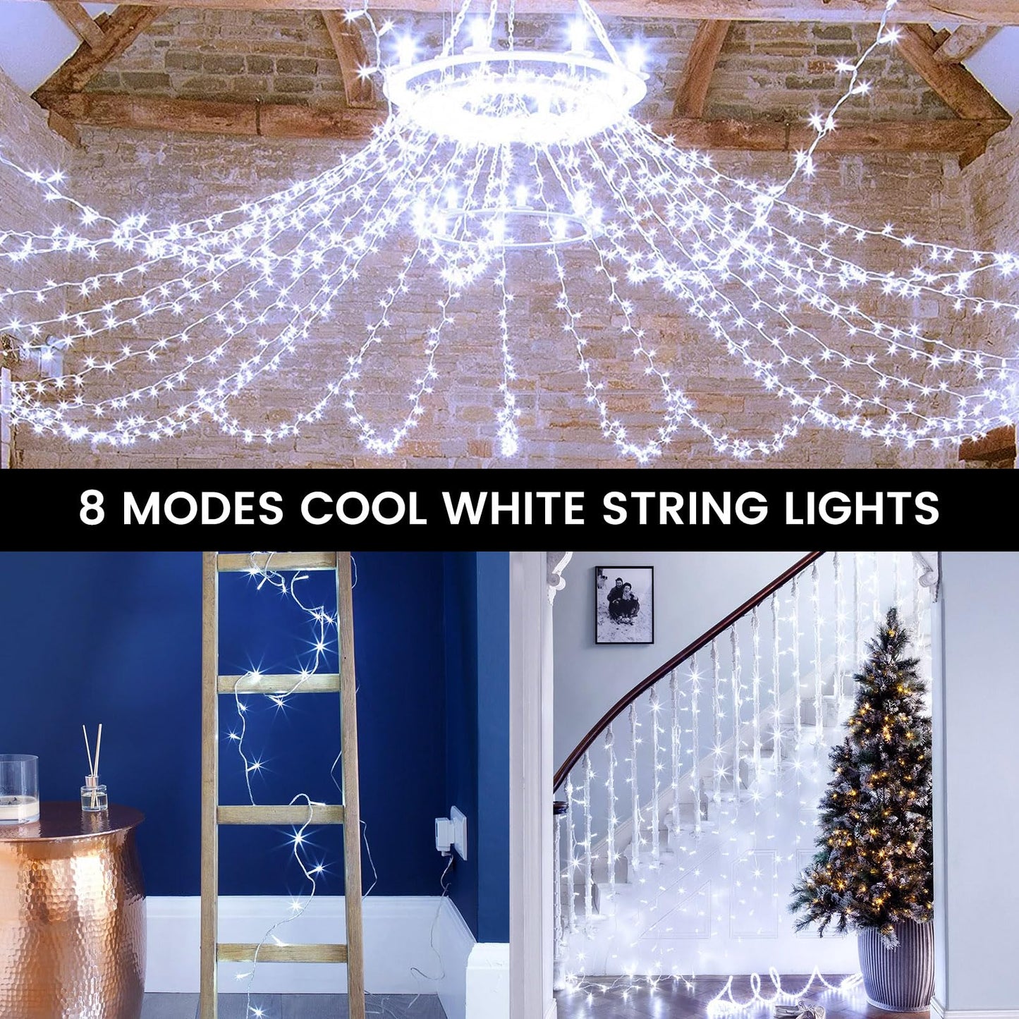 4 Pack Christmas String Lights Battery Operated With Timer  132Ft 400 Led Waterproof Twinkle Lights  8 Modes Fairy Light For Indoor And Outdoor Bedroom Garland Tree Christmas Decorations (Cool White)