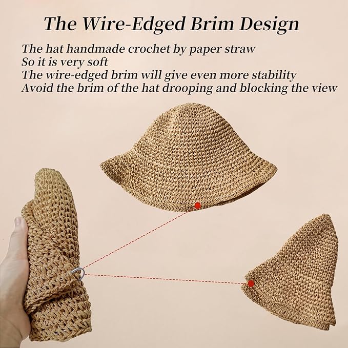 Floppy Big Beach Straw Hats for Women Foldable Summer Wide Brim Packable Sun Hat Womens Travel Straw Fedora Hat