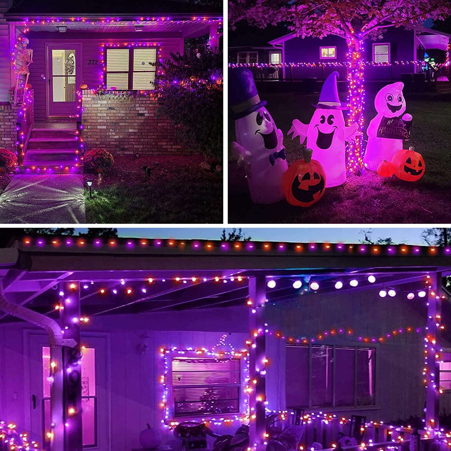 BHCLIGHT Solar String Lights, 200LED, 80FT, Waterproof, Purple & Orange, 8 Modes, Halloween 2 Pack