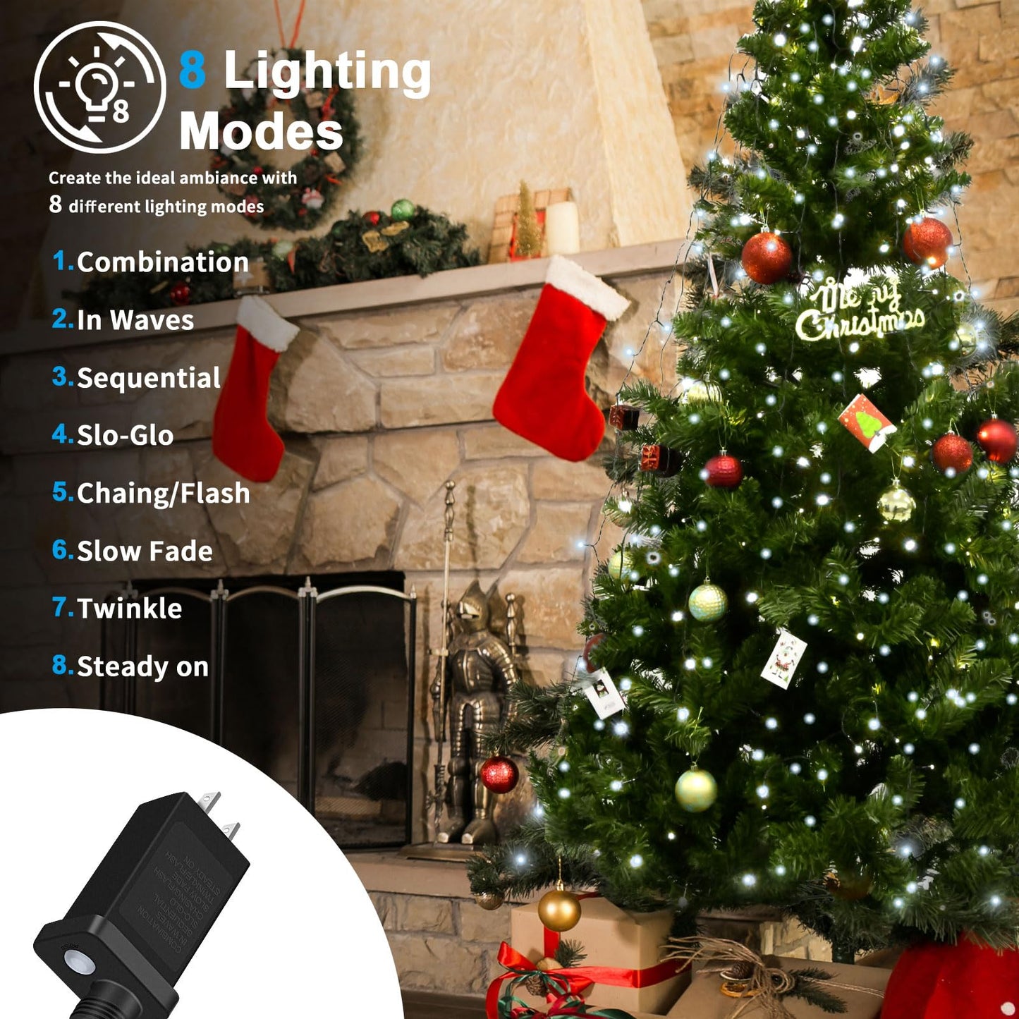 Bolweo Christmas Tree Lights 280Led 8 Lines 8 Modes For 6Ft-7Ft Tree  Ul Certified Indoor/Outdoor Christmas Decorations 8 * 6.6Ft Drops Cool White