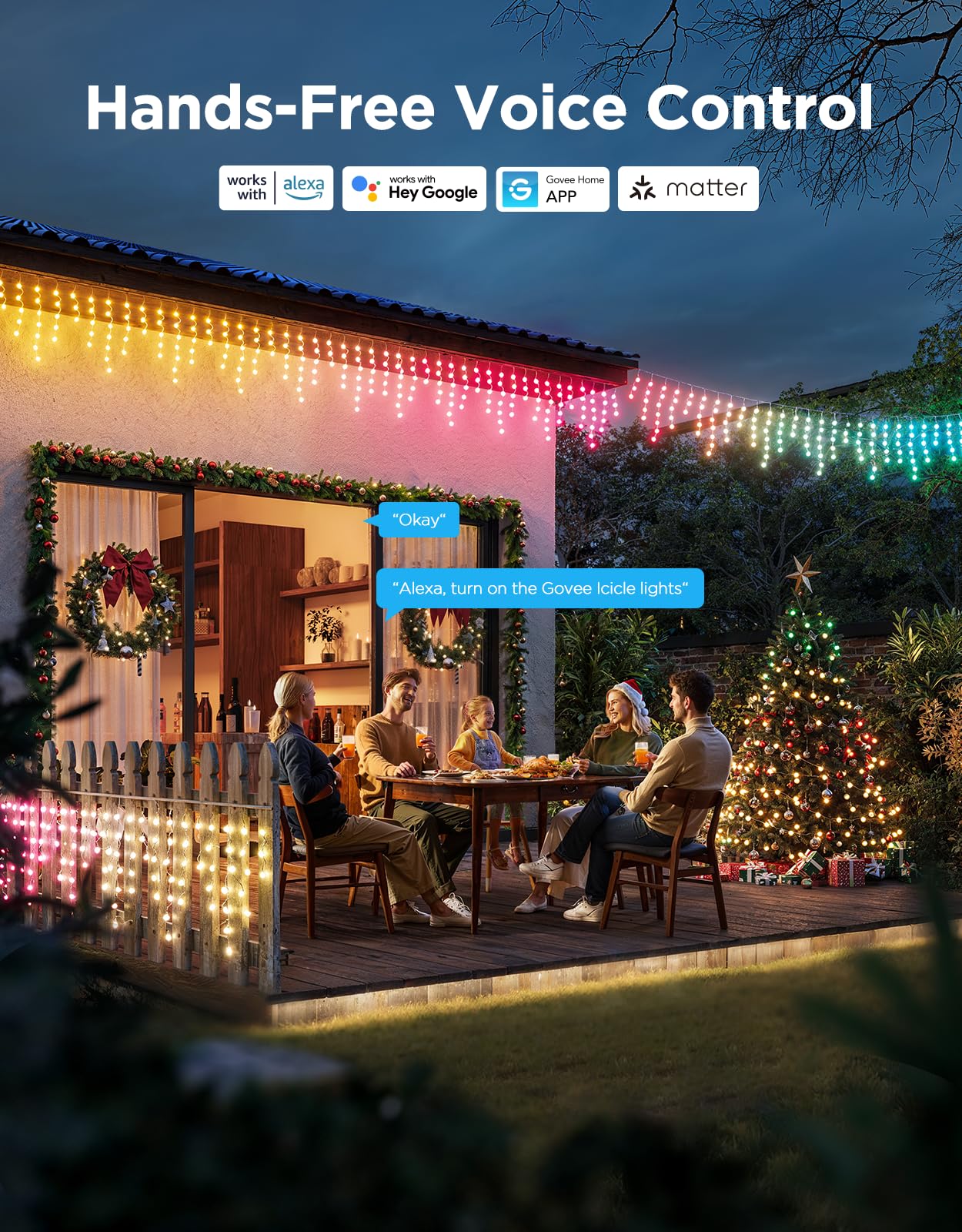Govee Icicle Lights, Smart RGBIC Christmas Lights for Outside, 33ft with 400 LEDs Icicle Christmas Light Outdoor, IP67 Waterproof, Music Sync, Voice Control, 78+ Scene Modes for Holiday Decor