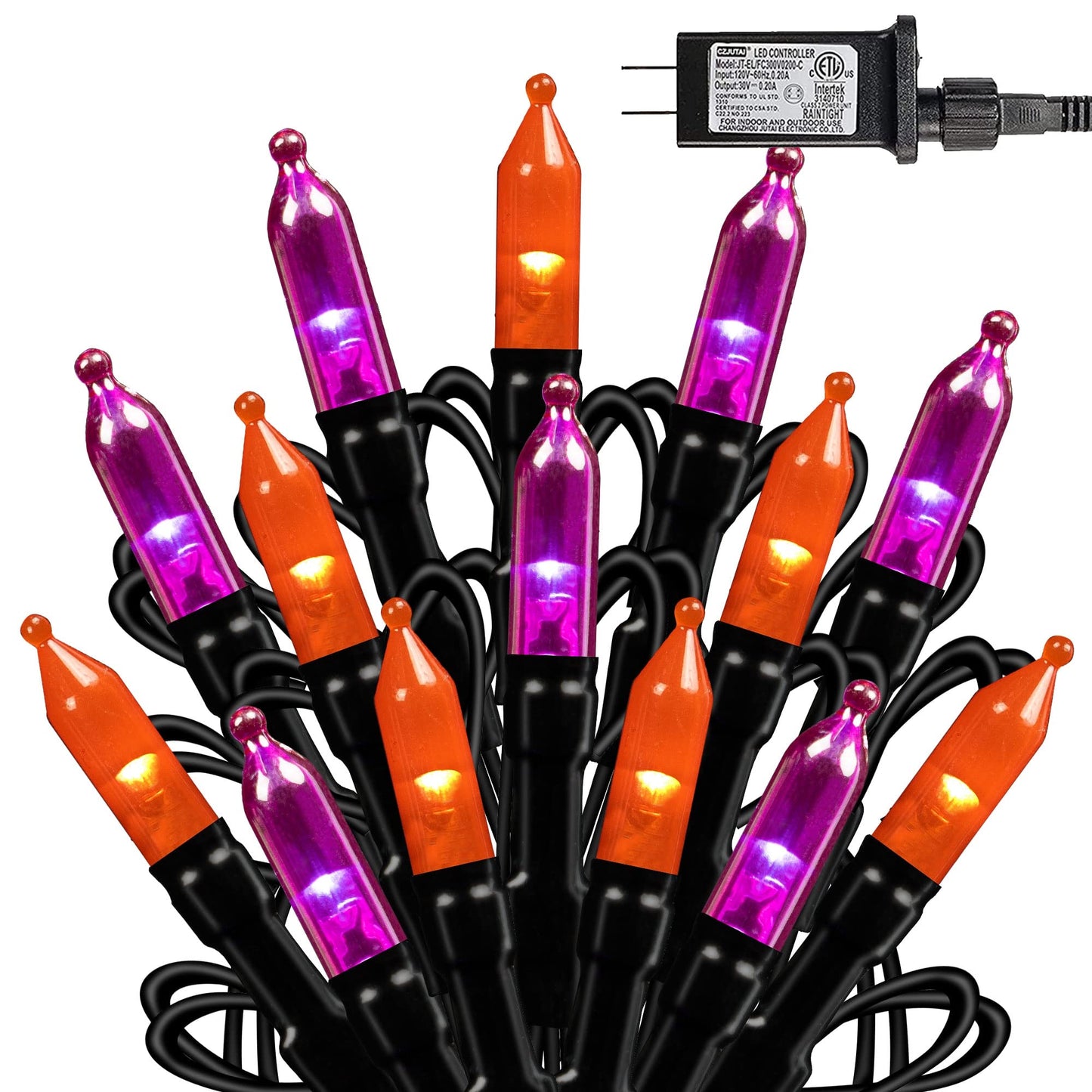 Dazzle Bright 200 Led Halloween Mini String Lights, 65Ft, Waterproof, 8 Modes, Purple & Orange For Indoor/Outdoor Decorations