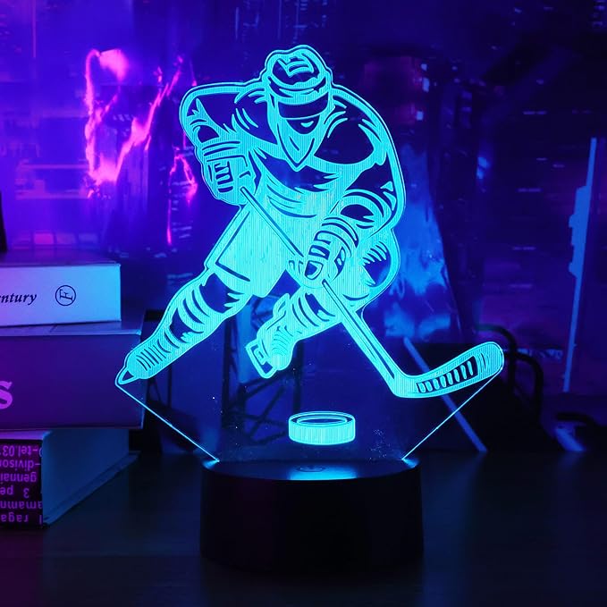 Hockey Gifts for Boy, 3D Illusion Lamp, 3D Hockey Night Light with 16 Colors Remote and Touch Control, Ice Hockey Decor for Kids Room, Boys Girls Birthday Gifts, FS-2810-9999