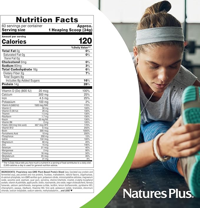 Natures Plus SPIRU-TEIN, Banana - 4.5 lbs - Plant-Based Protein Shake - Non-GMO, Vegetarian, Gluten Free - 60 Servings