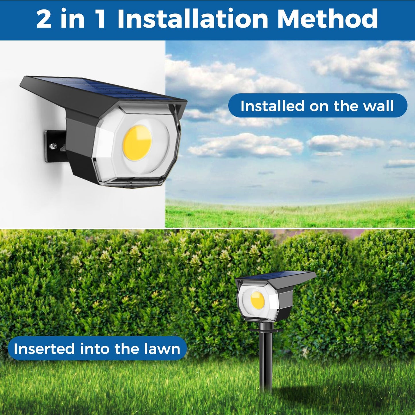Peasur 1 Pack Solar Spot Lights Outdoor  Solar Spotlights Outdoor Waterproof 2-In-1 Auto On/Off Landscape Lighting For Outside Yard Garden (Warm White)