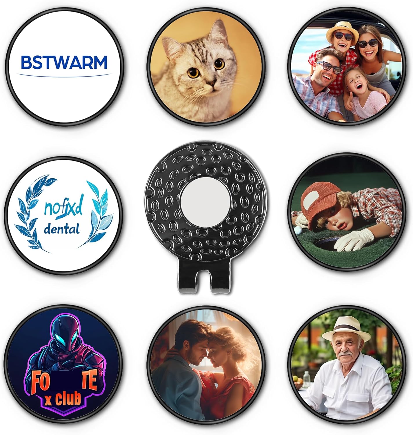 Custom Golf Ball Markers with Magnetic Hat Clip - Personalized Ball Marker Hat Clip with 1" Diameter Ball Marker Customized with Your Photo Logo Text Name
