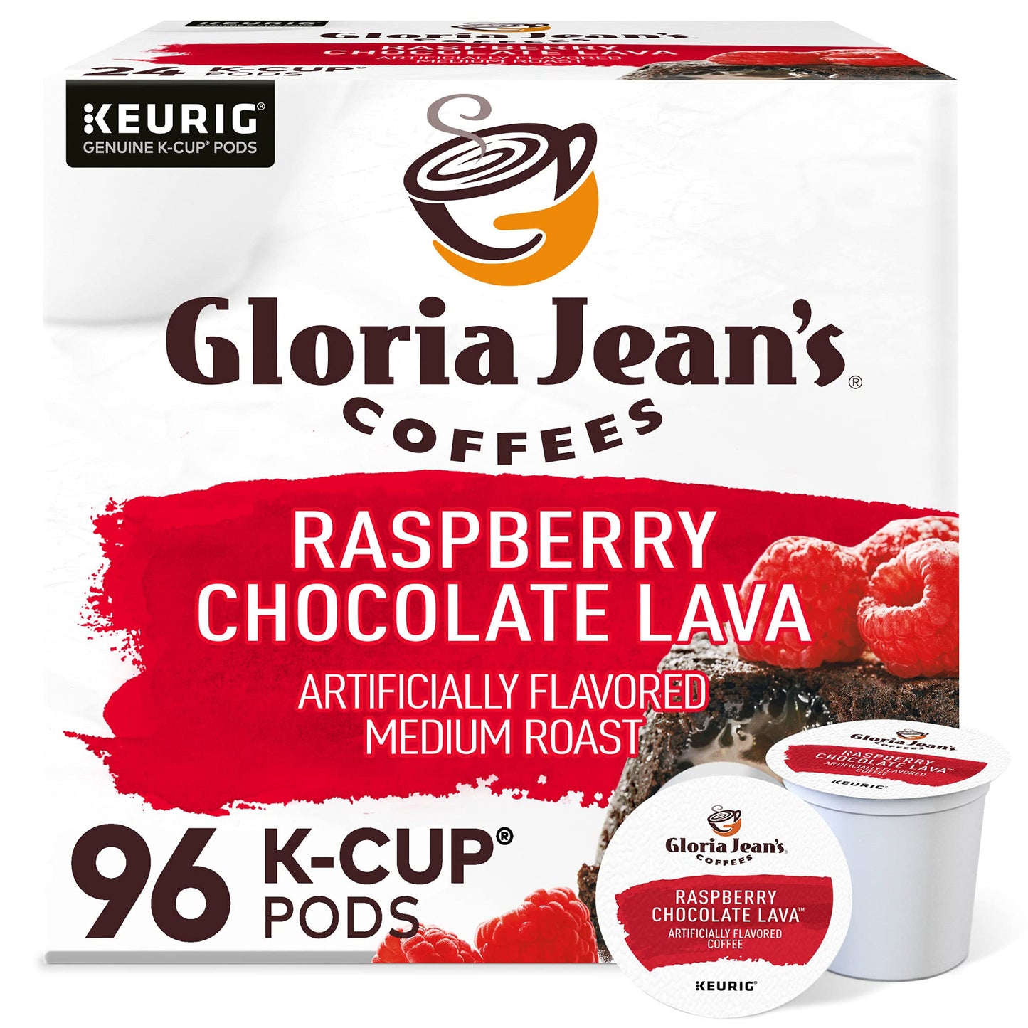 Gloria Jean s Raspberry Chocolate Lava Keurig Single-Serve K-Cup Pods, Medium Roast Coffee, 96 Count