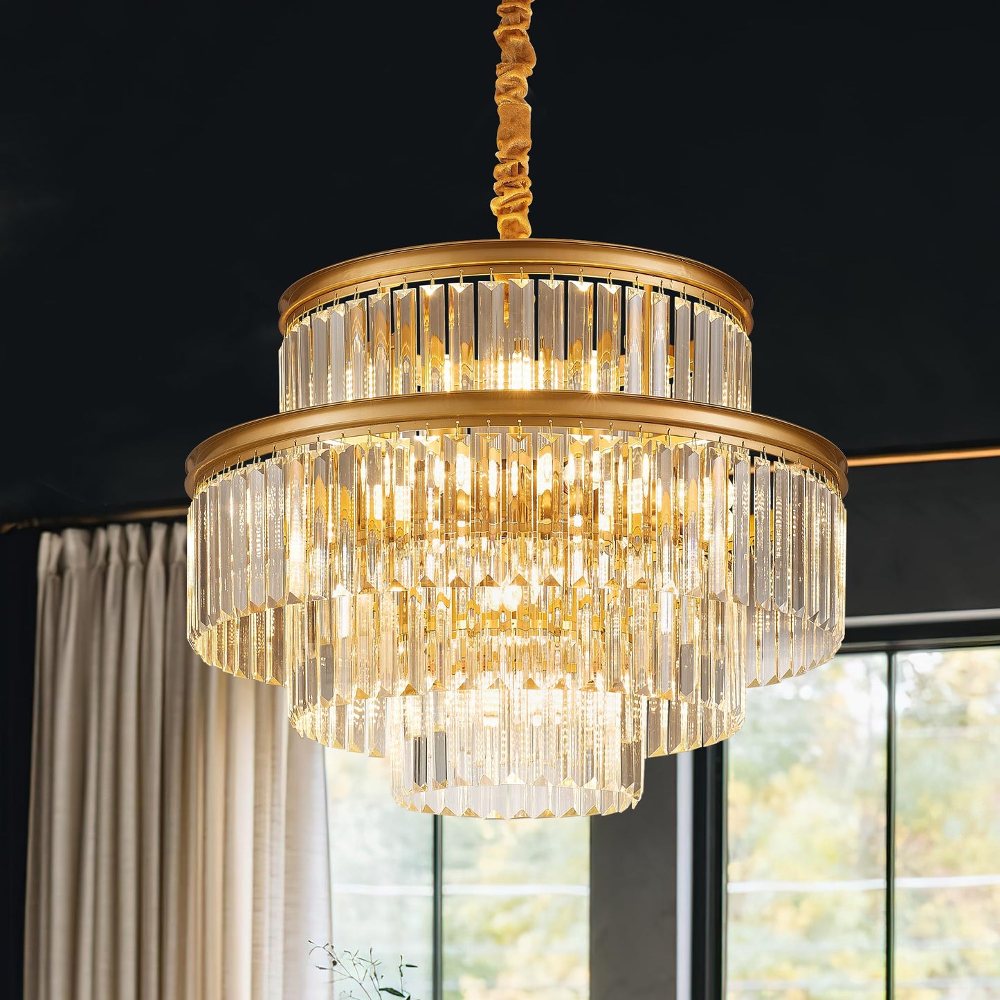 Brfaixla 21.6 14-Light Modern Crystal Chandelier Light Fixtures 4-Tier Gold stylish Chandeliers For Dining Room Round Hanging Pendant Lighting For Living Room Kitchen Entryway Bedroom Foyer Hallway