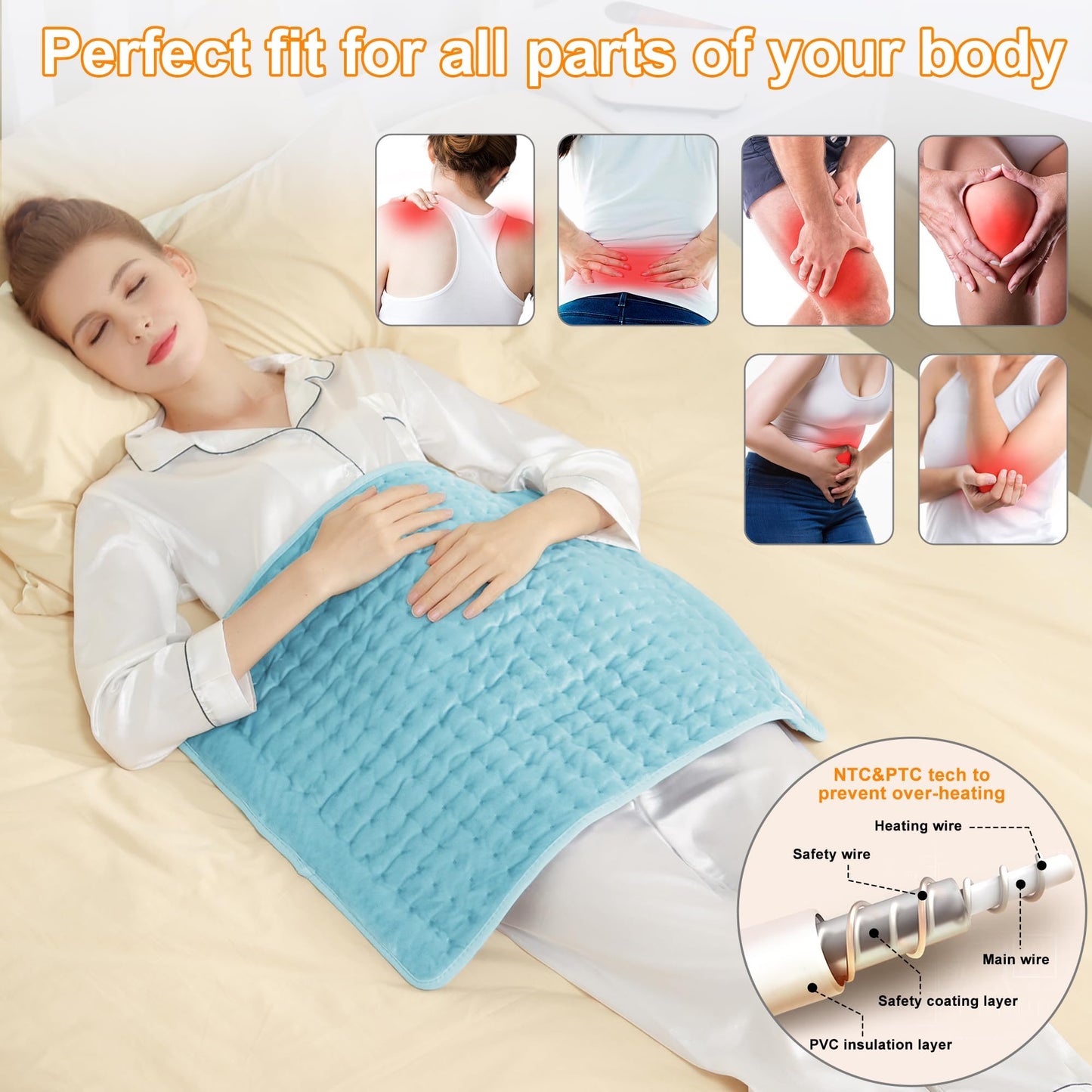 Deepsoon Heating Pad,Electric Heating Pads for Back,Neck,Abdomen,Moist Heating Pad for Shoulder,Knee,Arms,Legs,Dry/Moist Heat & Auto Shut Off,Christmas Gifts for Men and Women,Light Blue,24x20 Inch