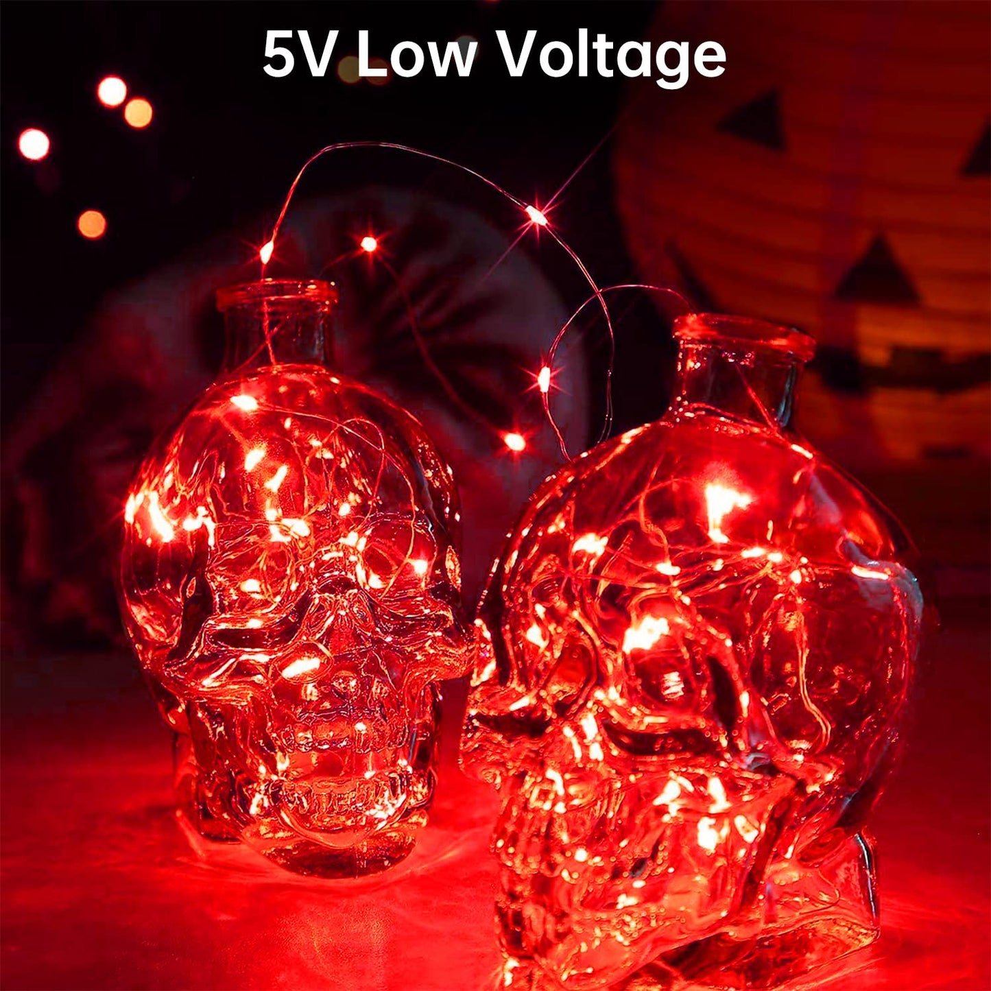 Blingstar Usb Powered 33Ft Red Fairy Lights - 100 Led Silver Wire String Lights For Halloween & Christmas Decoration, 2 Pack