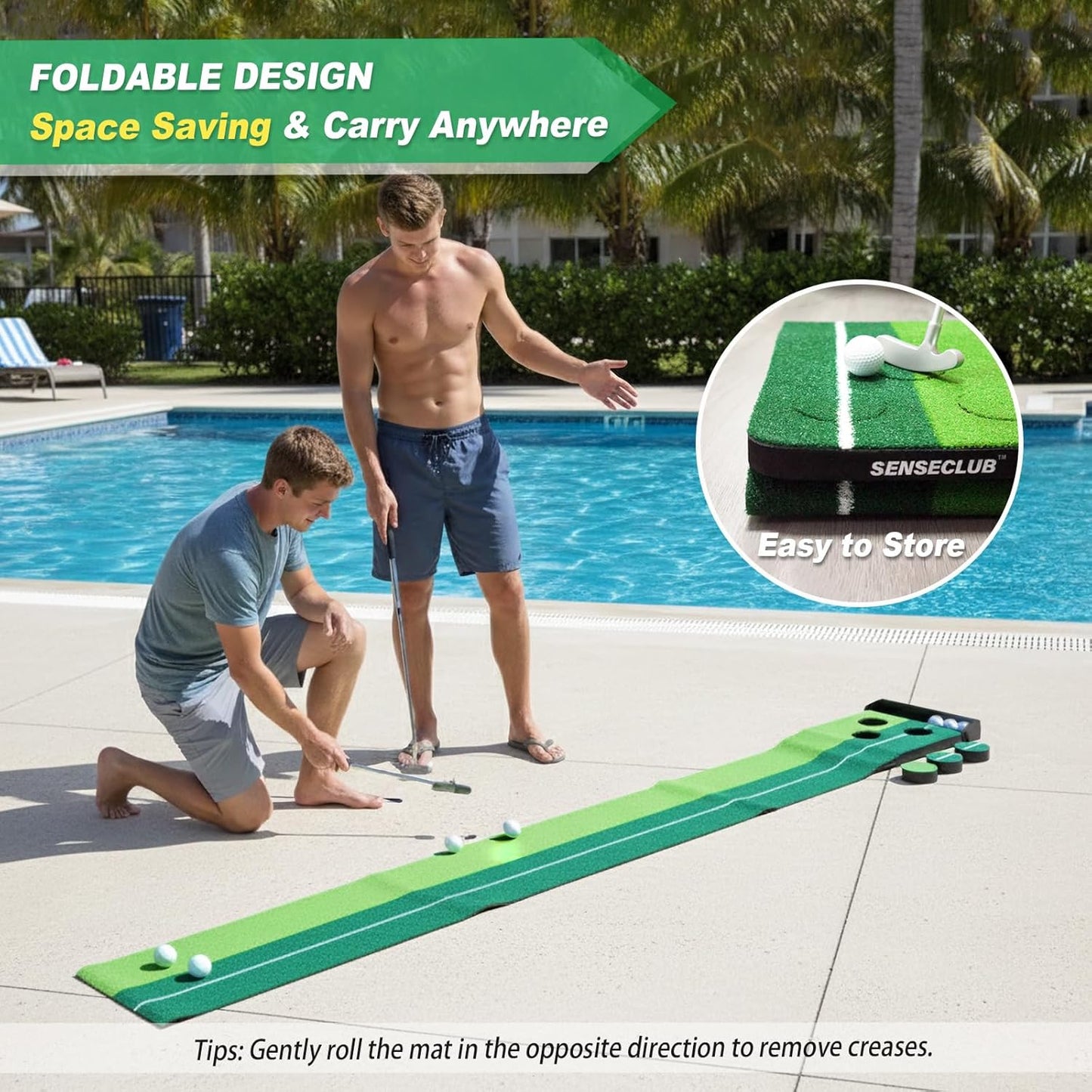 SENSECLUB Indoor Putting Green, Foldable Putting Mat Golf Game Set, Golf Gifts for Men with Ball-Collect System