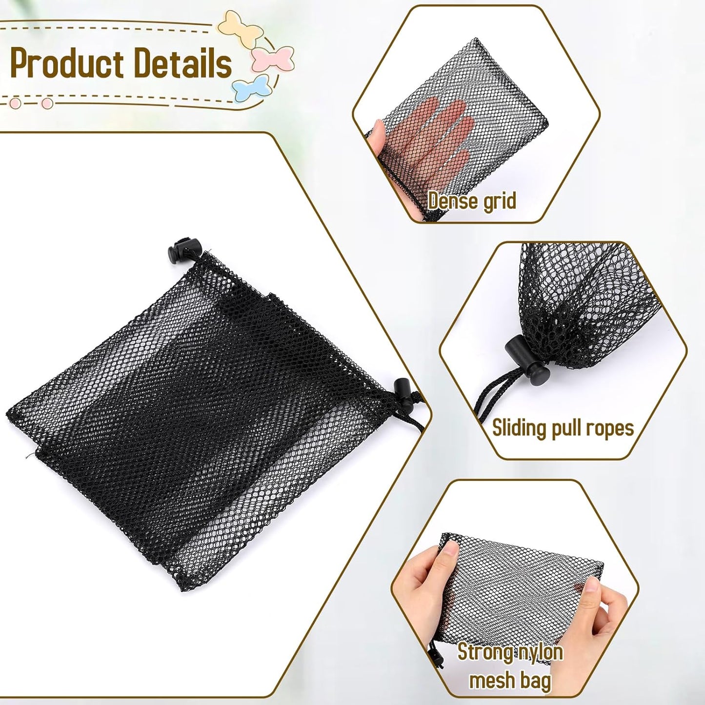 Sliverdew 10PCS Small Mesh Bags Drawstring Black Nylon Mesh Drawstring Bag Mini Mesh Pouch Bag Nylon Net Bags with Drawstrings Small Travel Stuff Bags Sacks 6 x 8 inch