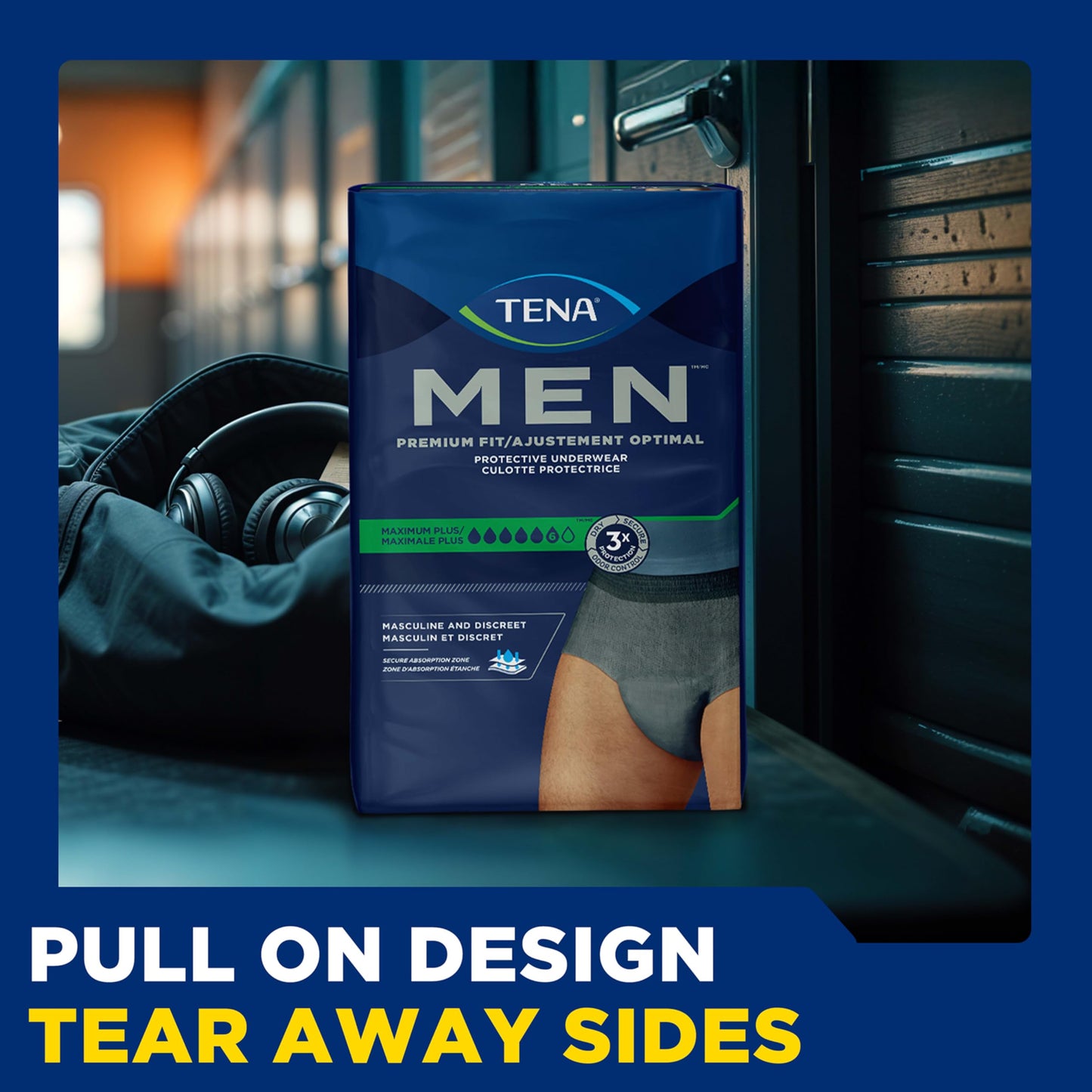 TENA Men Maximum Plus Incontinence Underwear, Bladder Control, S/M, 64 Count (Waist size 34in-50in)