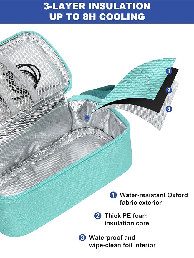 YOUSHARES Breastmilk Cooler Travel Bag with Digital Thermometer, Small Insulated Baby Milk Storage with 2 Ice Packs, Daycare and On-The-Go Moms （Light Green）