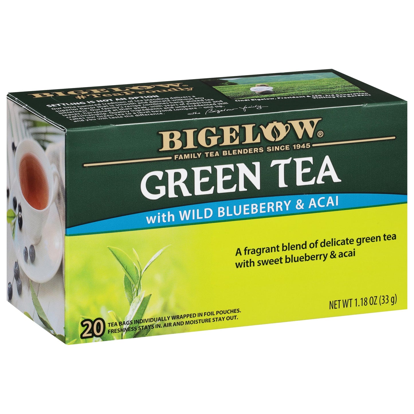 Bigelow Tea Green Tea With Wild Blueberry And Acai, Caffeinated Tea With Wild Blueberry And Acai, 20 Count Box (Pack Of 6), 120