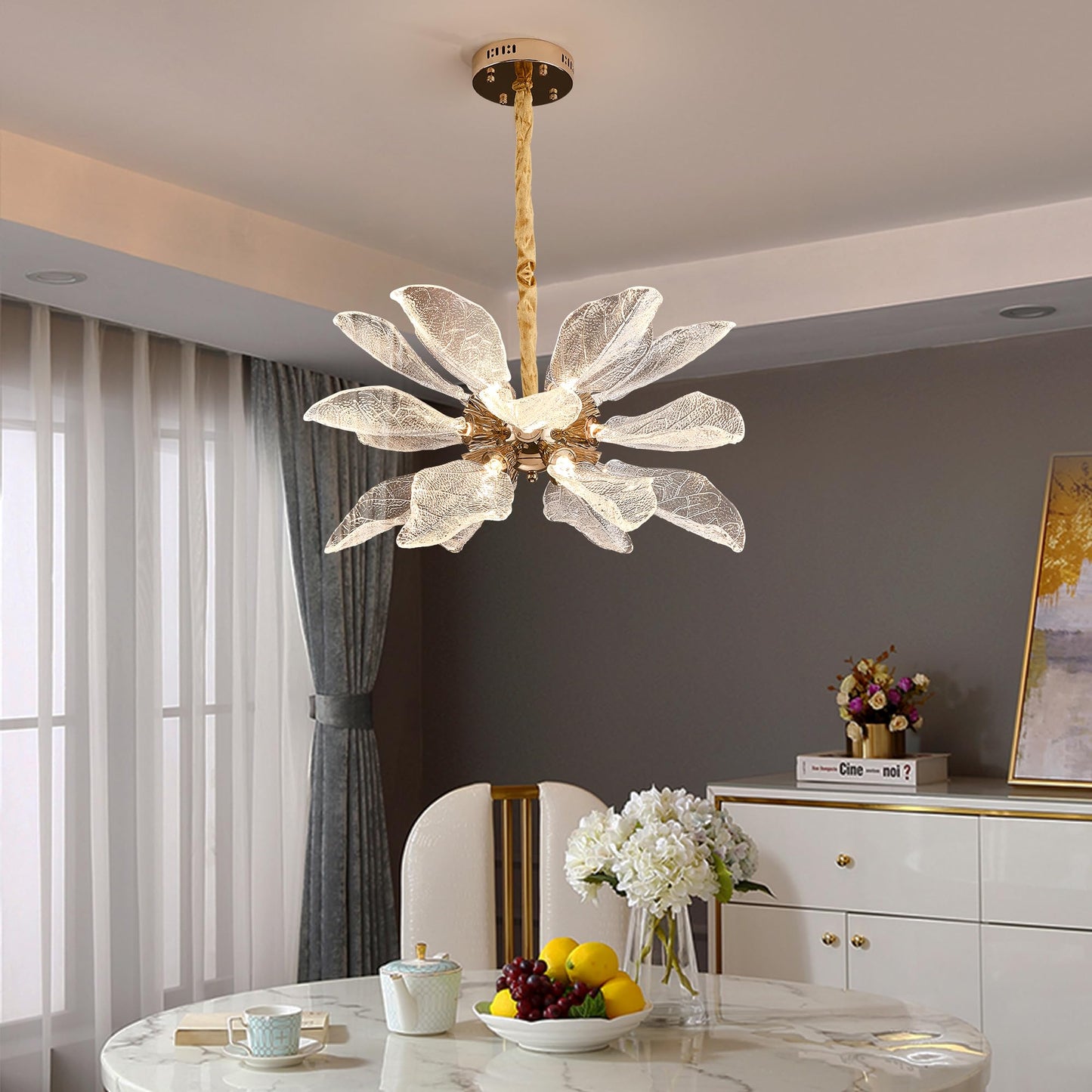 Witkey Modern Tree Branch Leaf Chandelier  18-Light 25.59 stylish Gold Pendant Lighting  Led 40W 3000K Warm White Chandeliers  Adjustable Height For Living Room  Dining Room  Bedroom  Kitchen Island