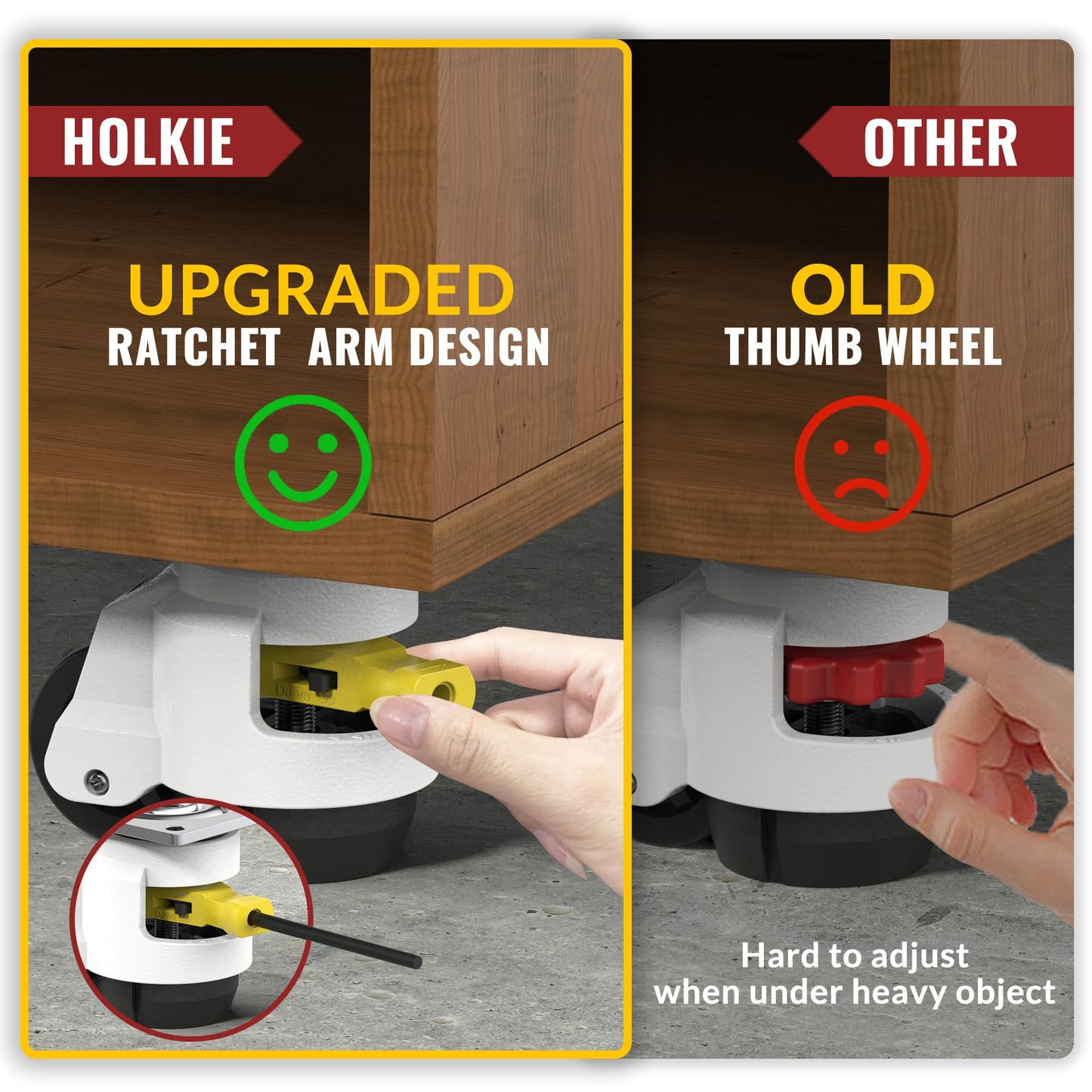 HOLKIE Leveling Casters with Ratchet Handle Design Total Capacity 2200 Lbs Heavy Duty Industrial Casters Set of 4 with Adjustable Leveling Pads (TD60)