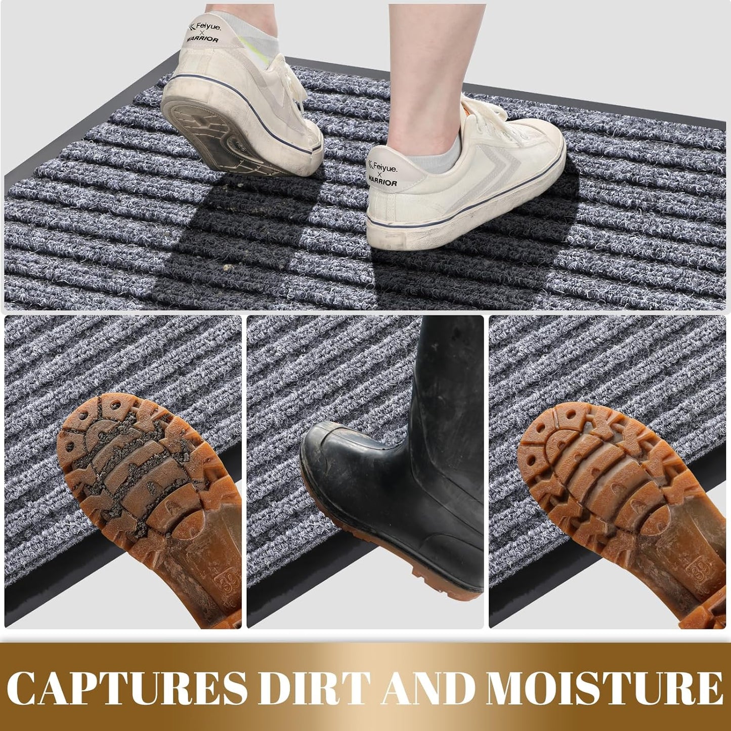 Yimobra Front Door Mat Outdoor Indoor Entrance, 100% Waterproof All-Season All Weather Doormat, Welcome Matt Outside Entry, Non Slip, Low Profile, Heavy Duty Patio Porch Floor Mats,47 x 24,Gray White
