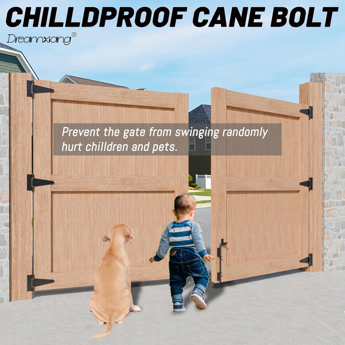 12" Heavy Duty Cane Bolt Gate Drop Rod Extra Thick Hardware Ground Latch for Wood PVC Vinyl Metal Fences Gates, Double Doors, Black Solid Steel-2 Pack