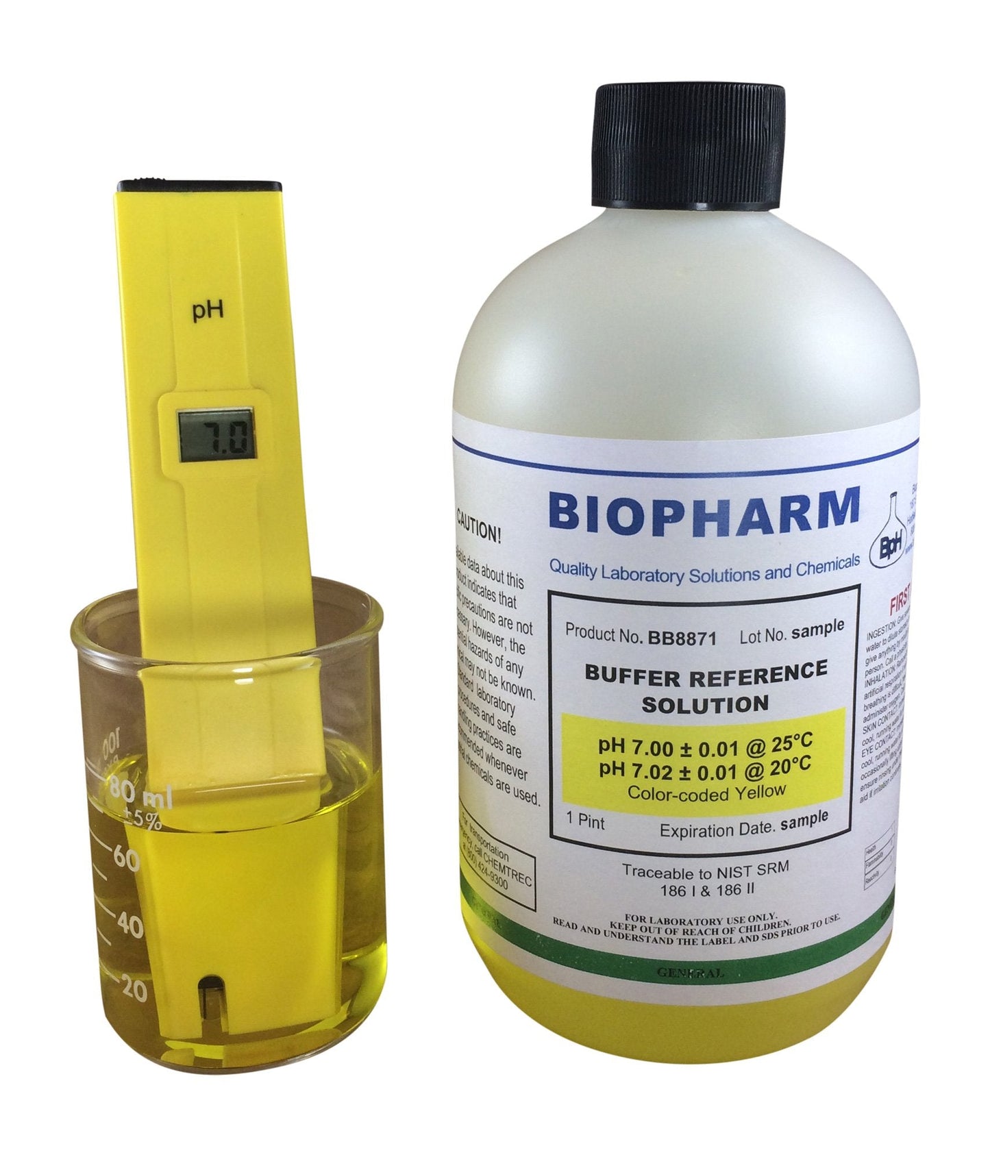 pH Buffer Calibration Solution 3-Pack: pH 4.00, pH 7.00, pH 10.00 Buffers — 500 mL (1.06 Pint) Each — Color Coded — NIST Traceable for All pH Meters