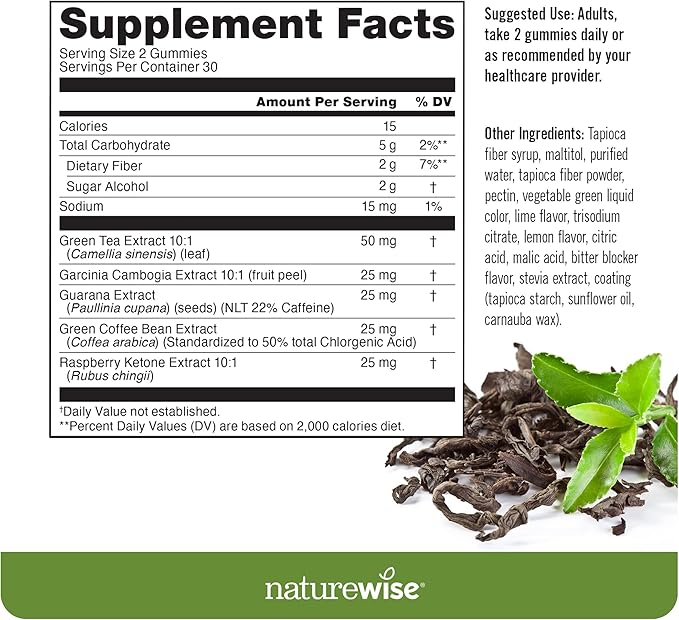 NatureWise Green Tea Gummies - Keto, Sugar Free - Supports Fitness Goals for Women & Men - 500mg Green Tea + Raspberry Ketones, Garcinia Cambogia - Vegan, No Gluten - 60 Count[1-Month Supply]