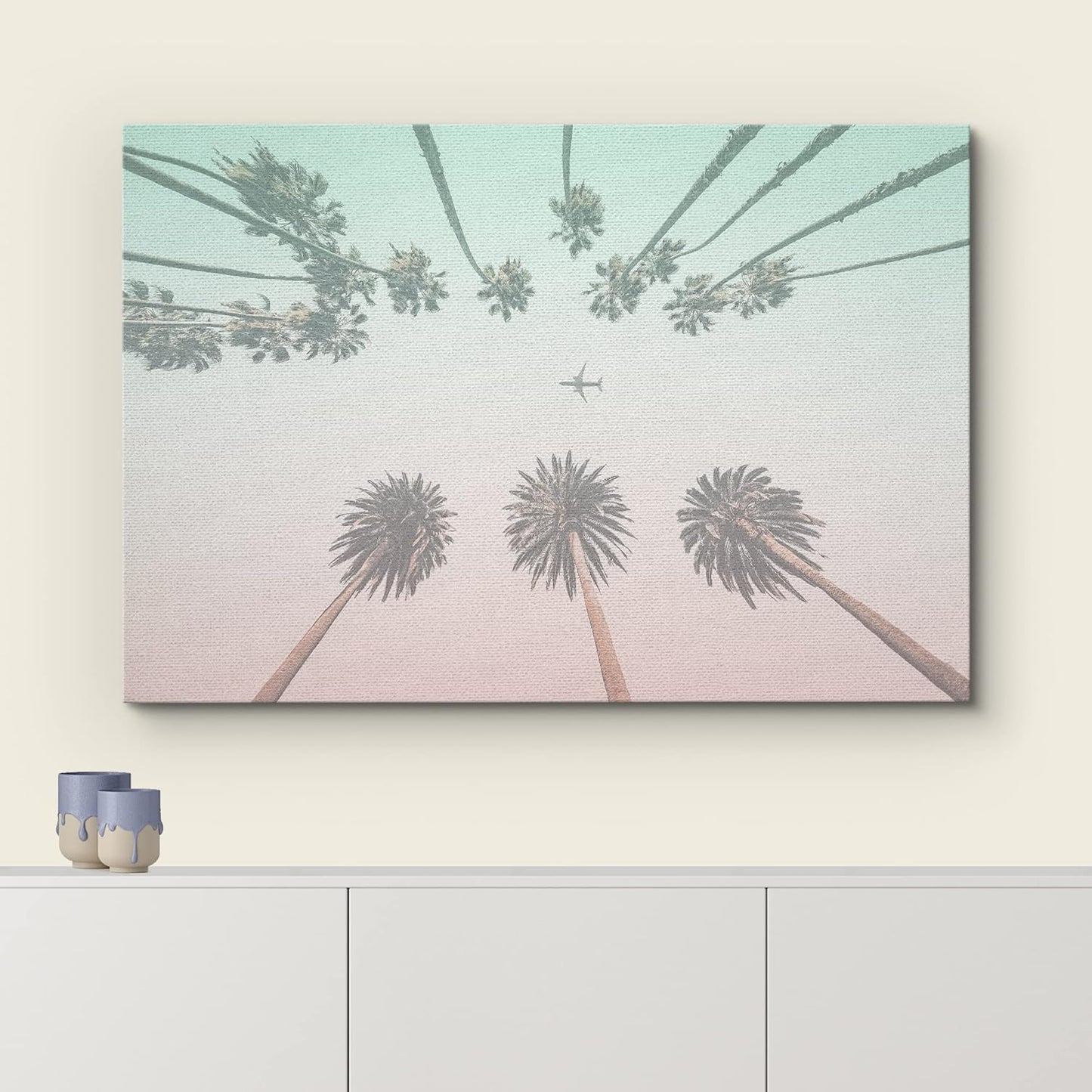 wall26 Canvas Print Wall Art Duotone Teal & Pink Los Angeles Palm Trees Architecture & Maps Cities Photography Realism Scenic Colorful for Living Room, Bedroom, Office - 24"x36"