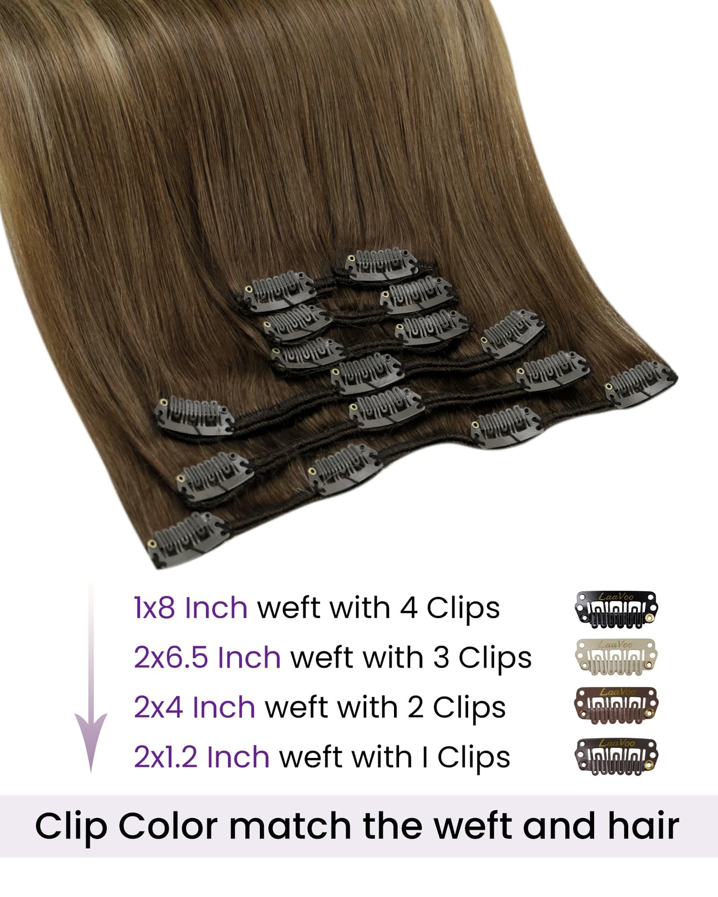 LaaVoo Clip in Hair Extensions Real Human Hair Clip in Extensions Brown Balayage Clip ins Hair Extension 7pcs 120g 20 Inch