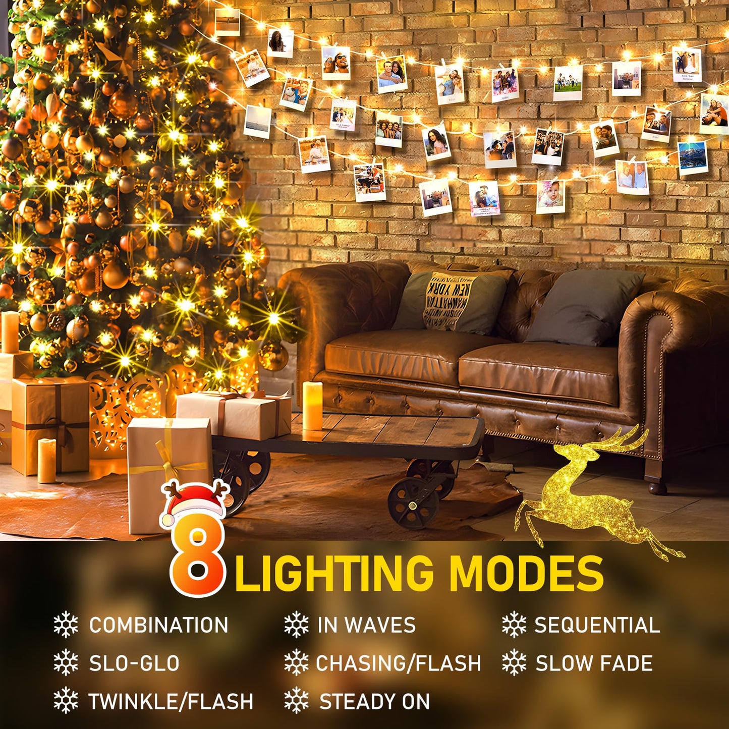 KNONEW 1000 LED String Lights, 403ft Dark Green Wire, Warm White, 8 Modes, Timer, Waterproof for Outdoor Christmas Decorations