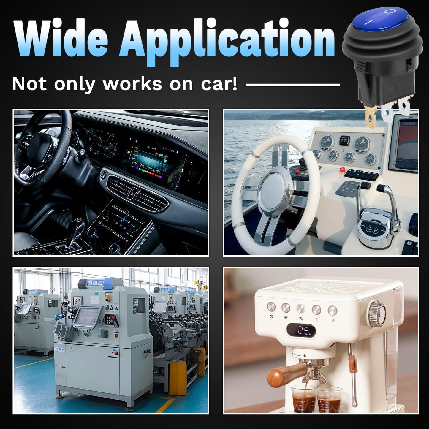 Round Rocker Switch, Toggle Switch 12V, Waterproof Lighted LED On/Off Switch for Car, Marine Toggle Switch, Automotive Power Switch, SPST 3 Pin