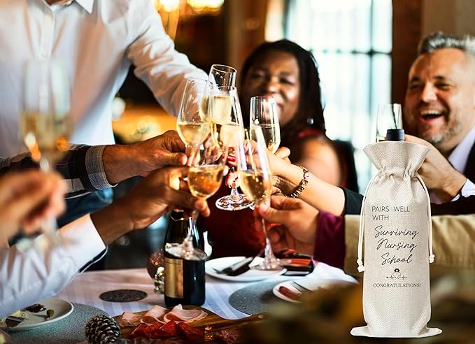 Graduation Wine Gifts Bag, Congratulations Nurse Graduate Reusable Wine Bag, Champagne Gifts Bag, Congrats Nurse Gifts For Women Man, Graduation Party Gifts, Burlap Drawstring Wine Bag With Card-20