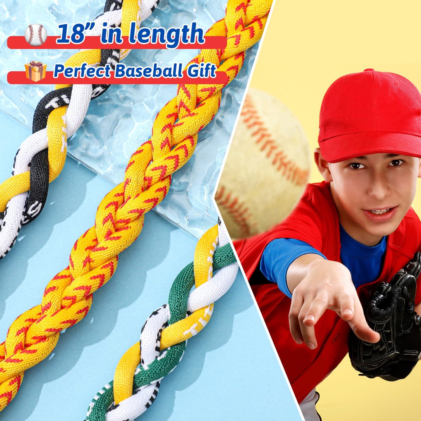 Junkin 3 Pcs Baseball Necklaces Three Braided Rope Titanium Necklace for Team Gifts Boys Men Player Softball Fans Sports (Yellow