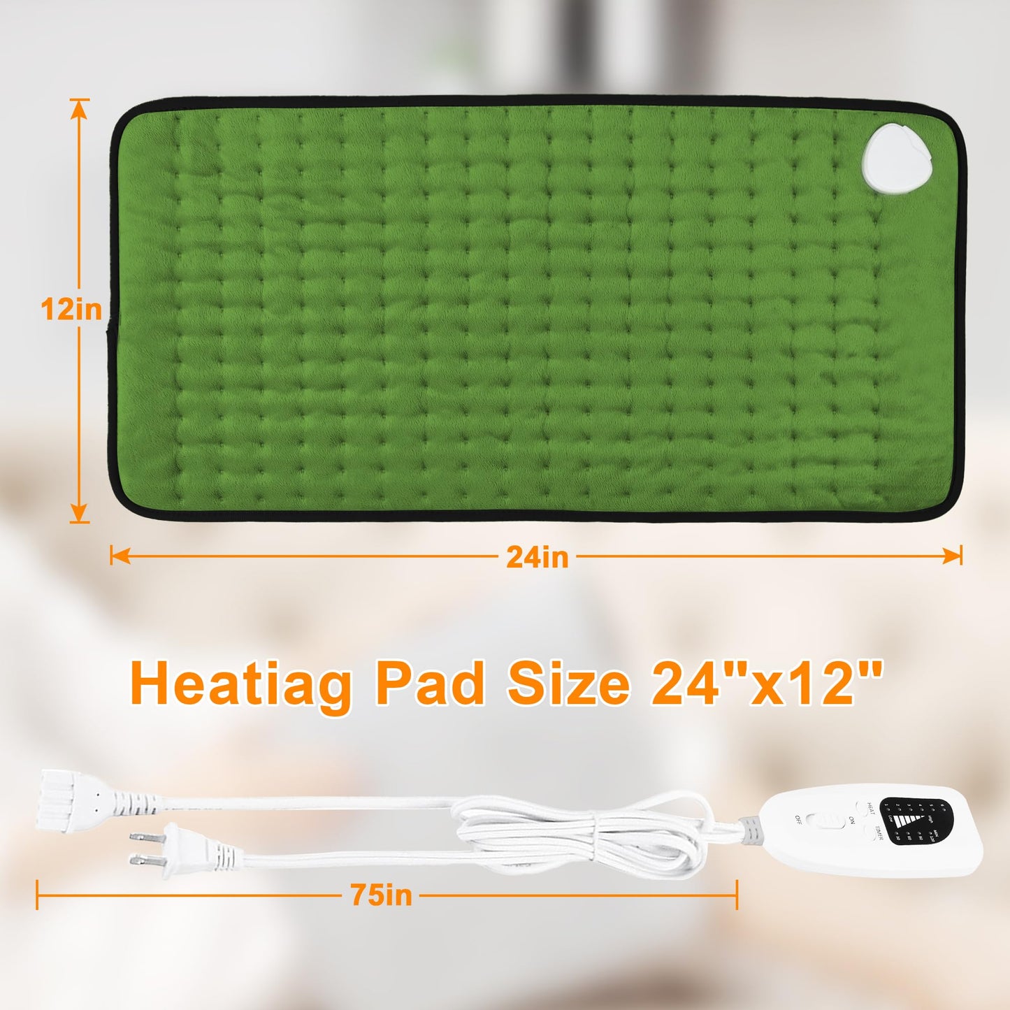 Deepsoon Heating Pad,Electric Heating Pads for Back,Neck,Abdomen,Moist Heating Pad for Shoulder,Knee,Arms,Legs,Dry/Moist Heat & Auto Shut Off,Christmas Gifts for Men and Women,Green Black,24x12 Inch