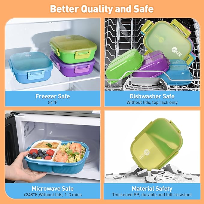 Bento Box with Removable Compartments for Adults & Kids - 1000ml Leak Proof Lunch Box with Utensils, BPA-Free, Microwave & Dishwasher Safe, Portable(Blue)