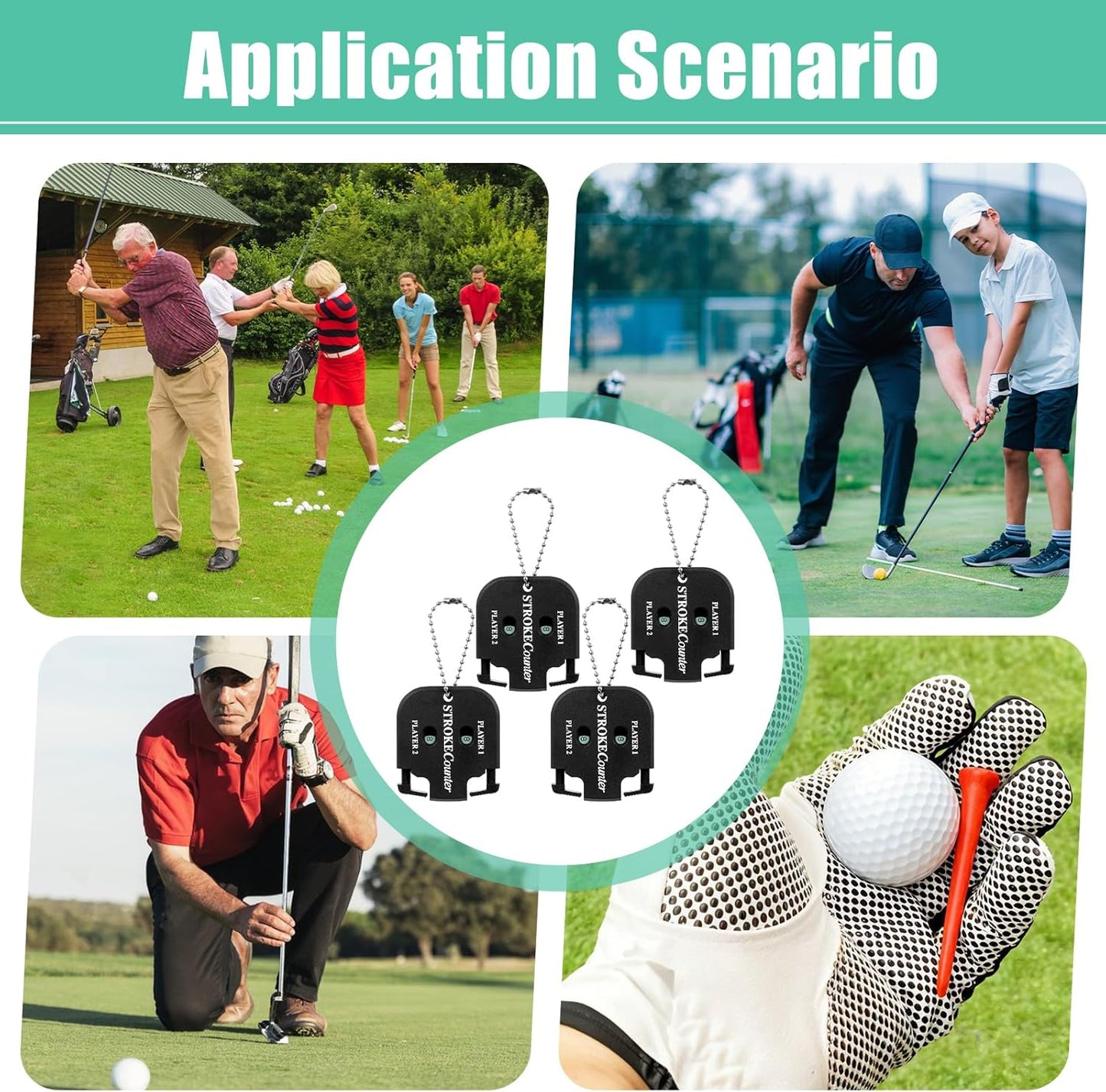 TIESOME 4 Pack Golf Stroke Counter, 2 Player Golf Score Indicator Mini Square Golf Score Counter Black Portable Golf Stroke Keeper Clicker for Different Kinds of Competitions and Games