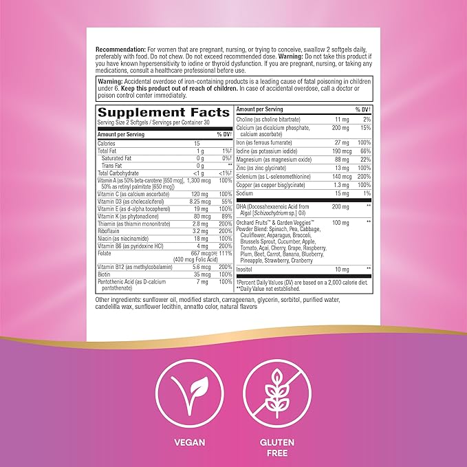Nature's Way Alive! Complete Premium Prenatal Multivitamin for Women, Healthy Eye and Brain Development*, 60 Vegetarian Softgels