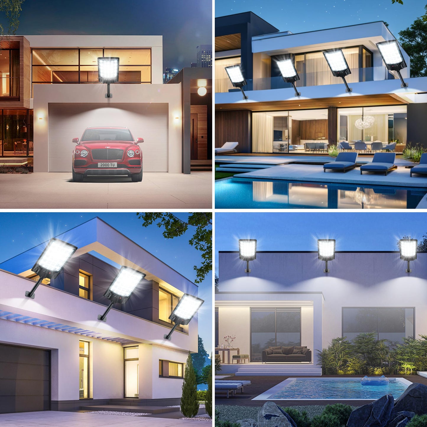 Aqraou Solar Street Lights Outdoor, 6500K LED, Motion Sensor & Remote Control, 4 Pack, Waterproof, White, Model 1