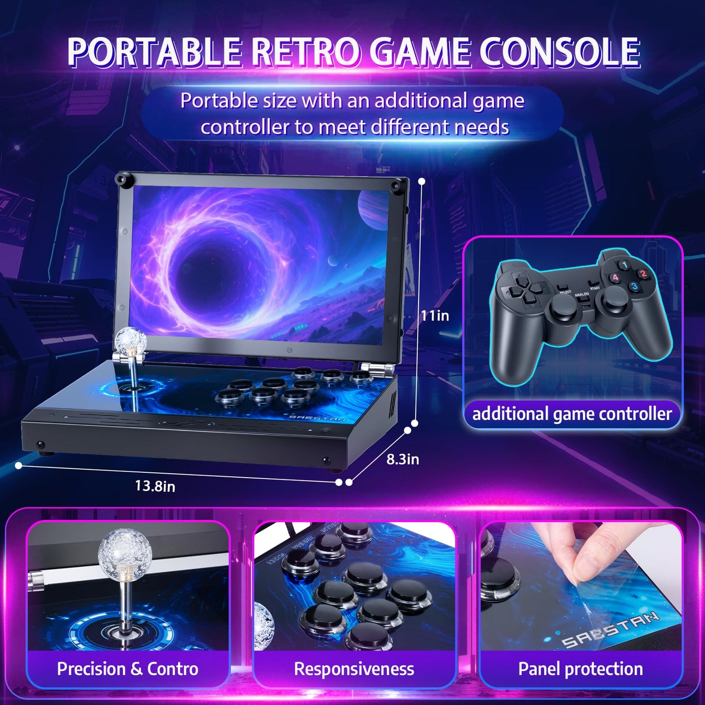 2025 Upgraded Portable Arcade Machine Pandora Box - 2D3D Retro Gaming Console, 8000mAh Battery, Includes Extra Gamepad, Plug & Play Console with Search/Hide/Save/Load/Pause Functions