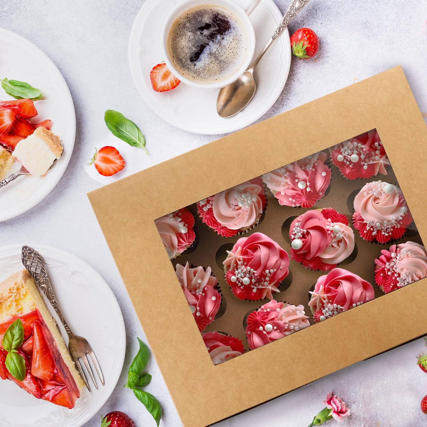 Moretoes 20 Sets Cupcake Boxes, 12 Count Cupcake Containers with Window, for Birthday Holiday Party Bakery Supplies,13 x 10 x 3.5 Inches
