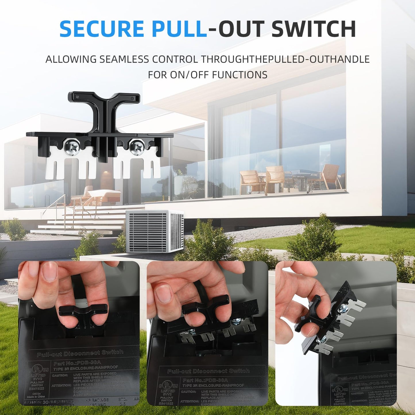 CHGAOY 30 Amp AC Disconnect Switch Outdoor 120/240VAC Pull Out Switch Waterproof Metal Box for Air Conditioning Non-Fused