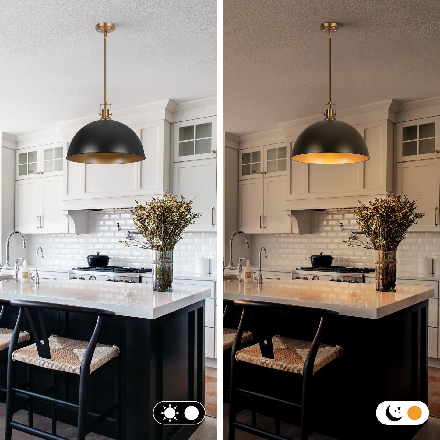 Lamqee 18 Inch Black And Gold Large Pendant Light Kitchen Island  Farmhouse Modern Dome Pendant Light Fixtures Ceiling Hanging Lighting Chandelier For Dining Room Over Table  Bar  Hallway  Entryway
