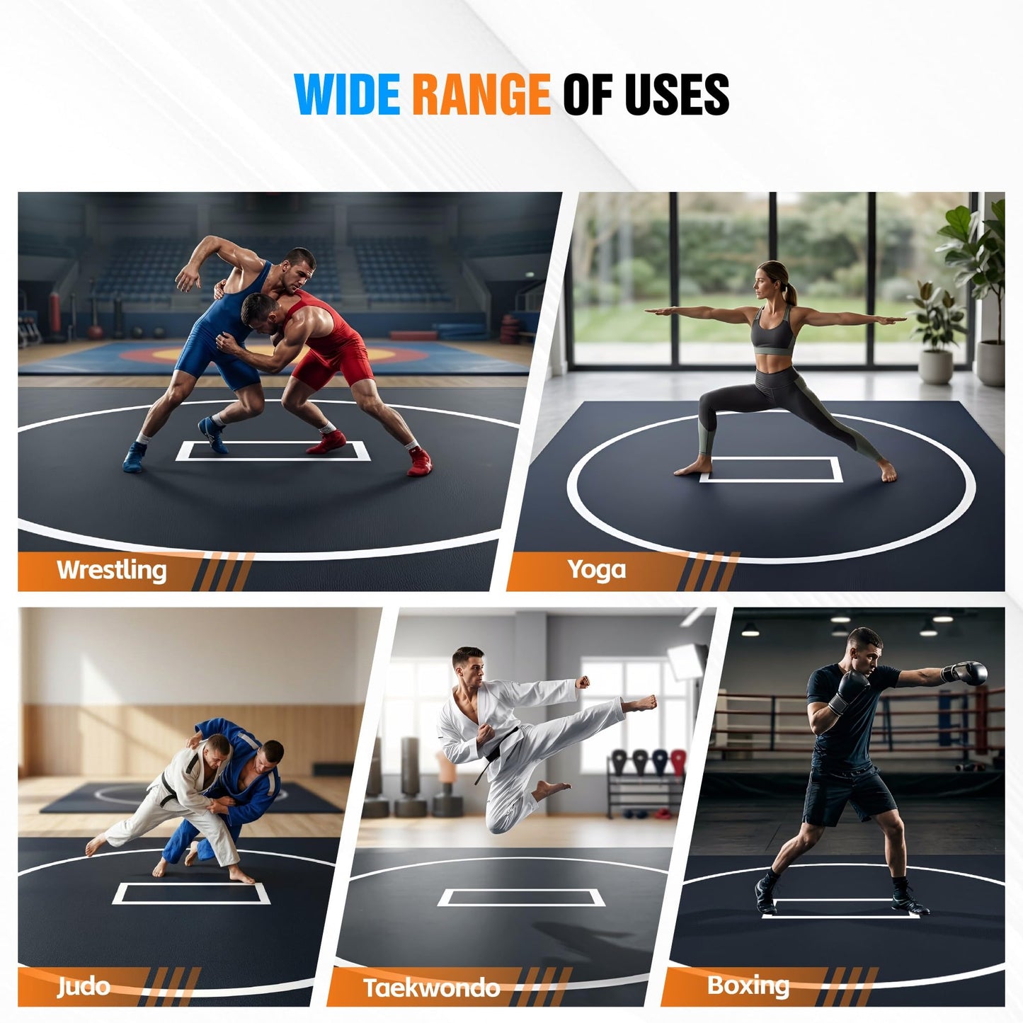 HESMAX 10' x 10' Wrestling Mat, Foldable Martial Arts Thick Mat, XPE Foam Wrestling Mats for BJJ, MMA, Jiu Jitsu, Judo & Grappling 1p2
