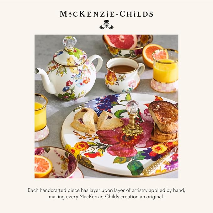 MACKENZIE-CHILDS Sweets Jar with Enamel Lid, Small Glass Cookie Jar or Kitchen Jar, 0.5-Gallon Capacity, White Flower Market