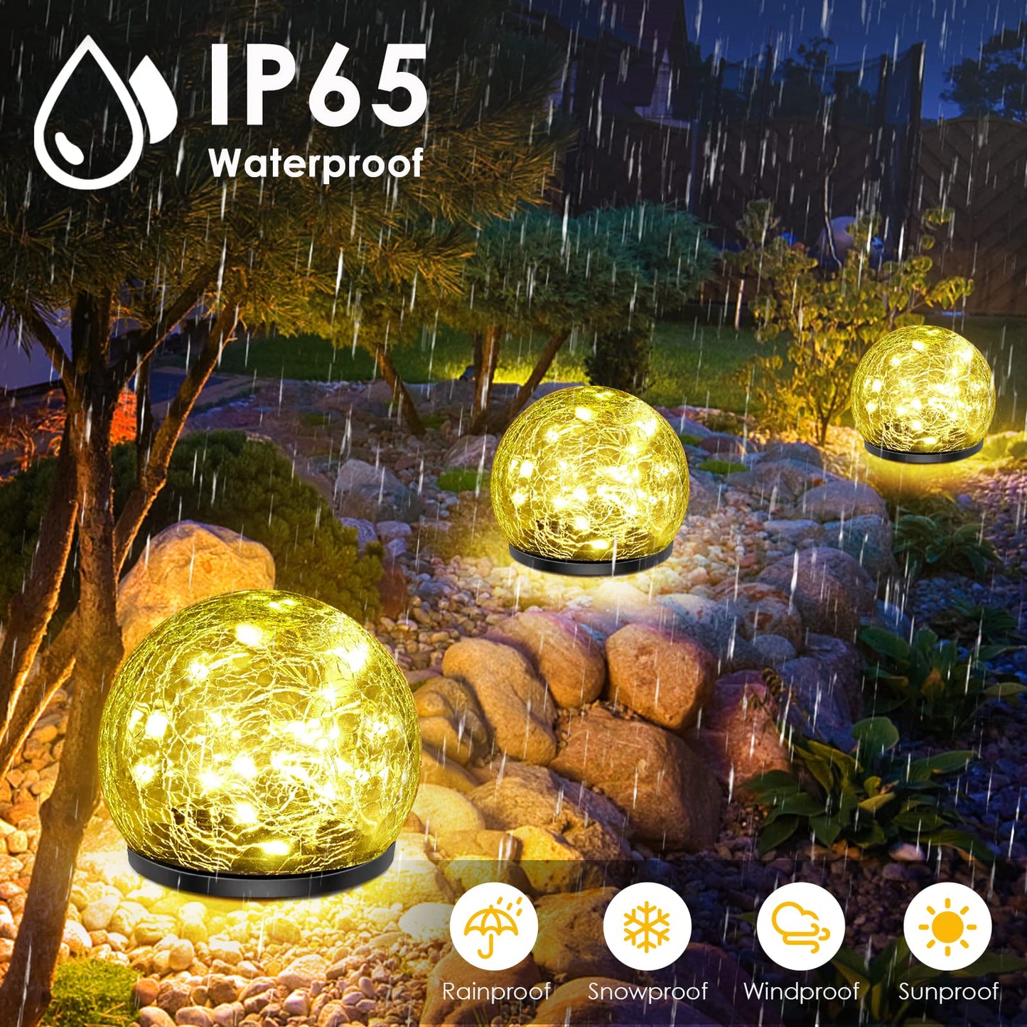 Keevvon Solar Garden Lights, 60 LED  ed Glass, 2 Pack, Waterproof, Warm White, Model LWD-TYN-2020