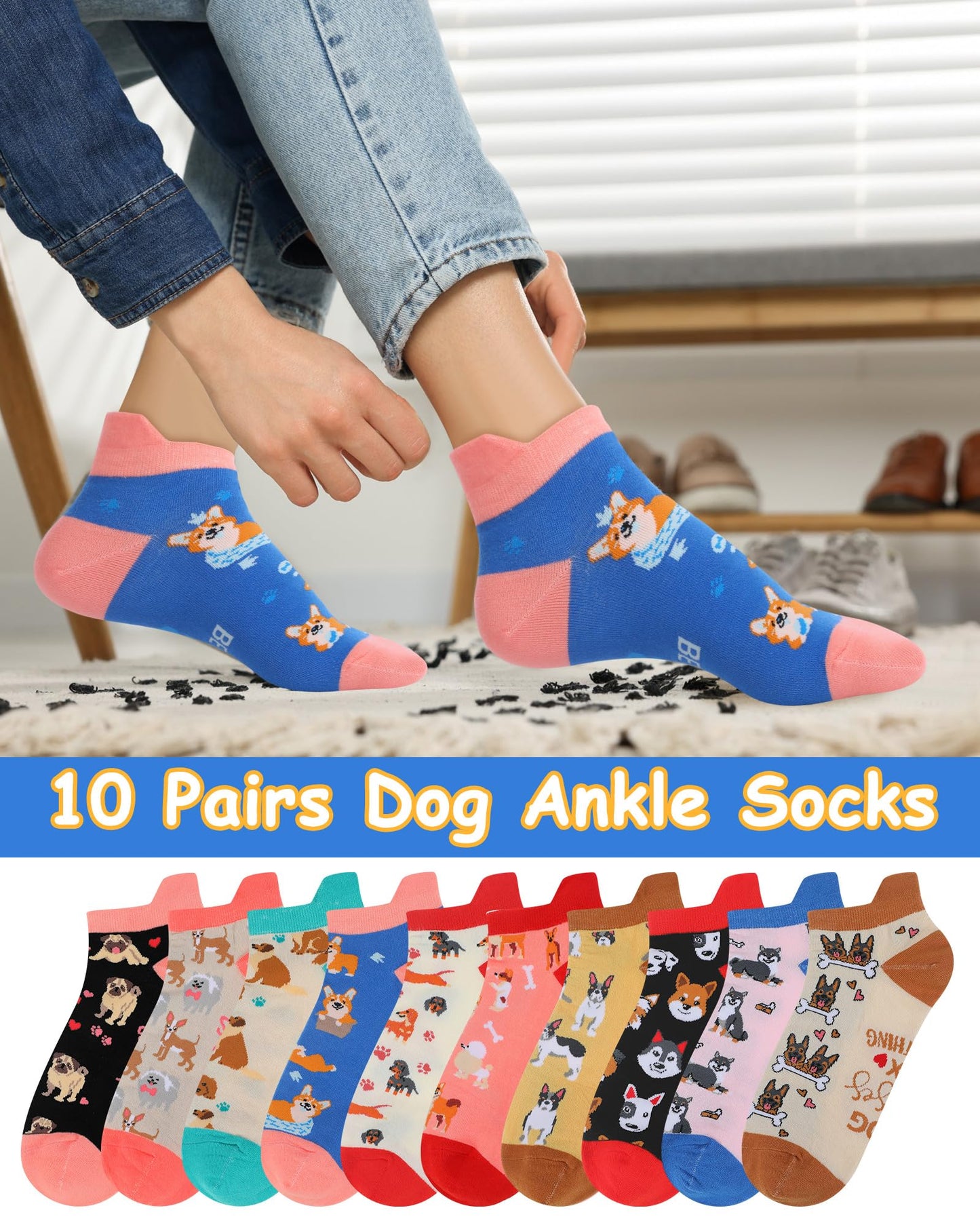 ShinyMatch 10 Pairs Dog Socks for Women Novelty Soft Cotton Socks Cute Animal Gifts for Dog Lovers Veterinary Gifts Mother's Day Ladies Favors
